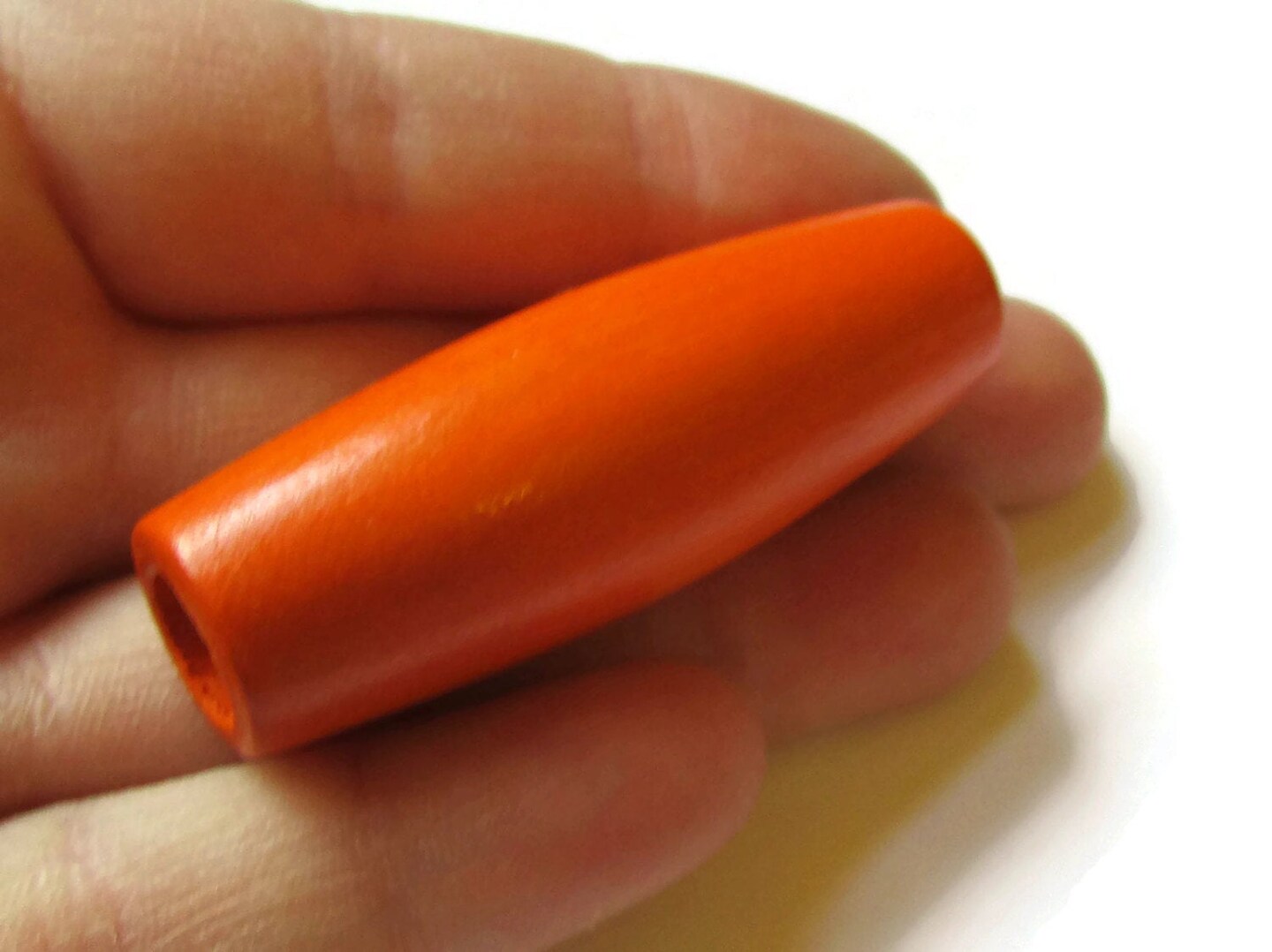 2 Inch Long Large Orange Wood Tube Beads Vintage Wooden Large Hole Macrame Beads