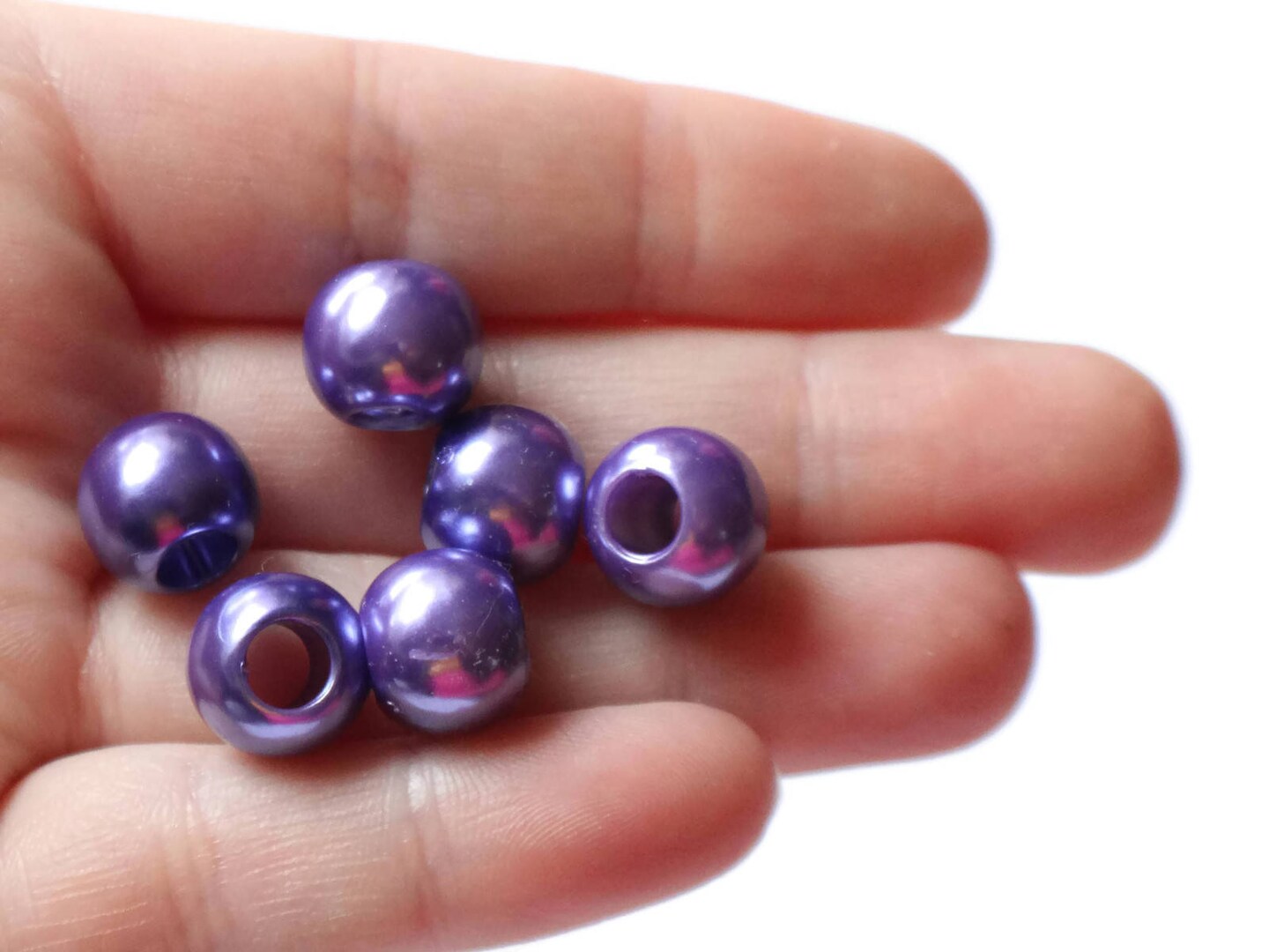 40 12mm Round Large Hole Pearls Purple Plastic Pearl Beads bA1