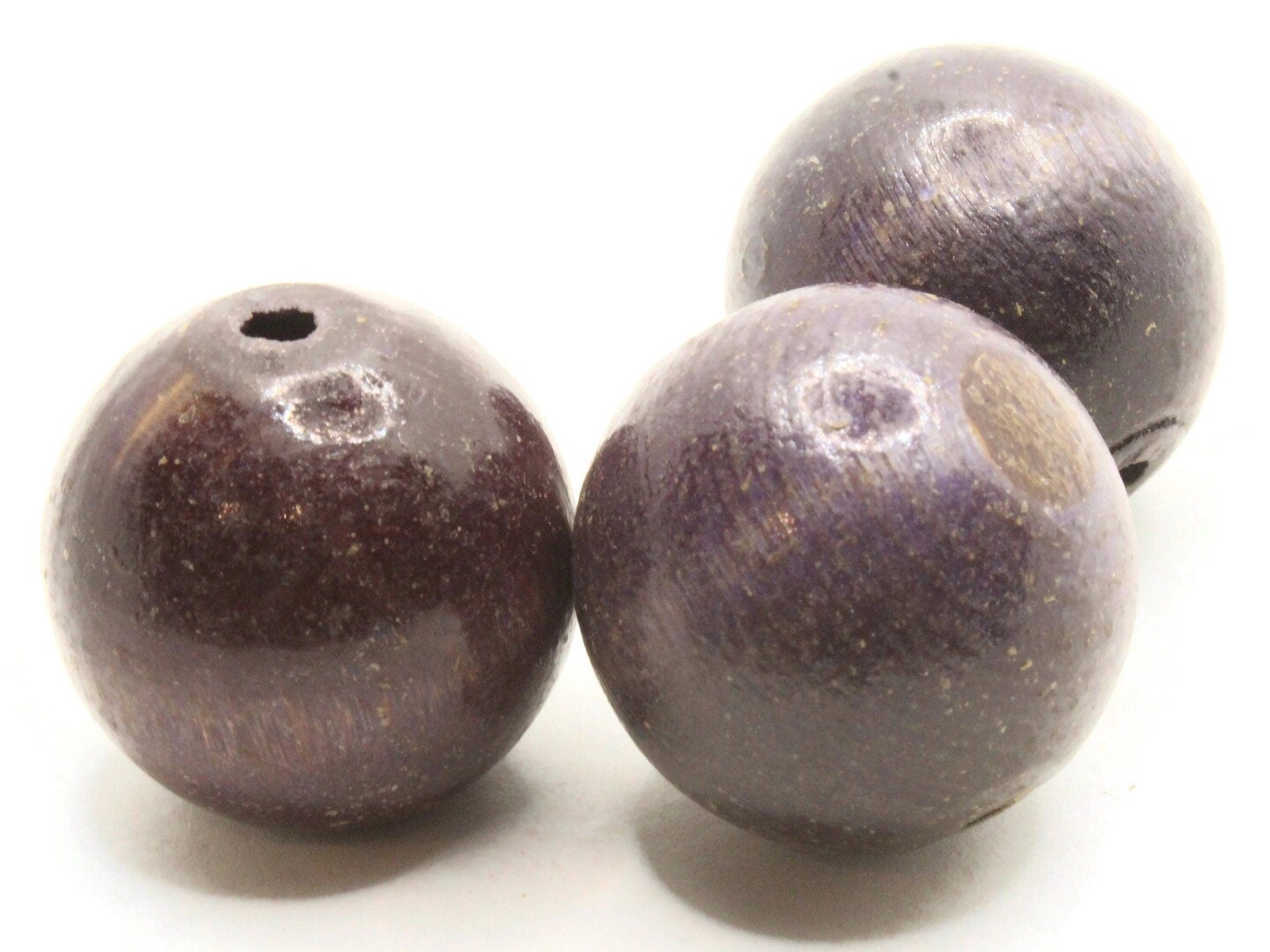 3 32mm Round Purple Wood Vintage Large Hole Beads