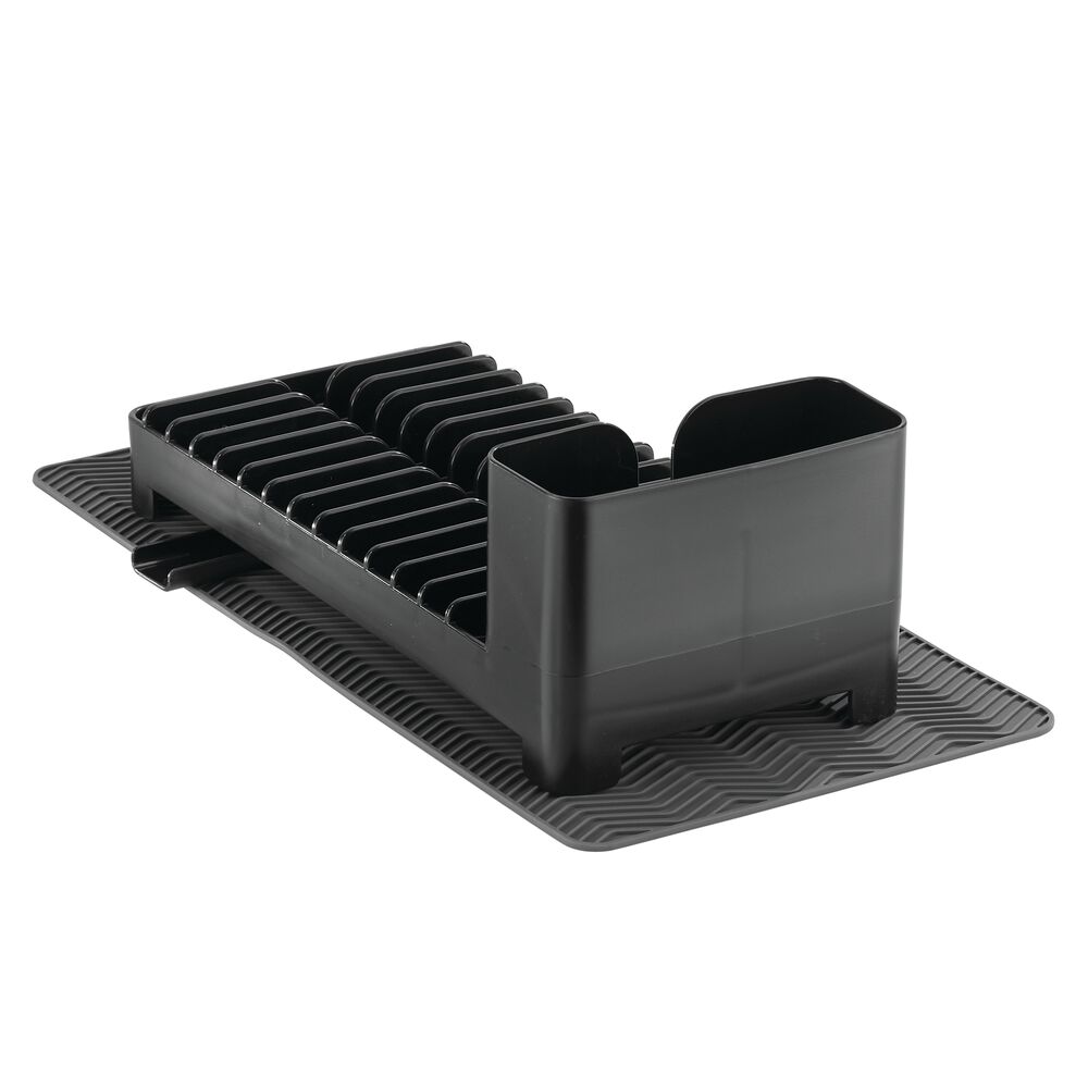 mDesign Compact Dish Drying Rack with Swivel Spout & Silicone Mat