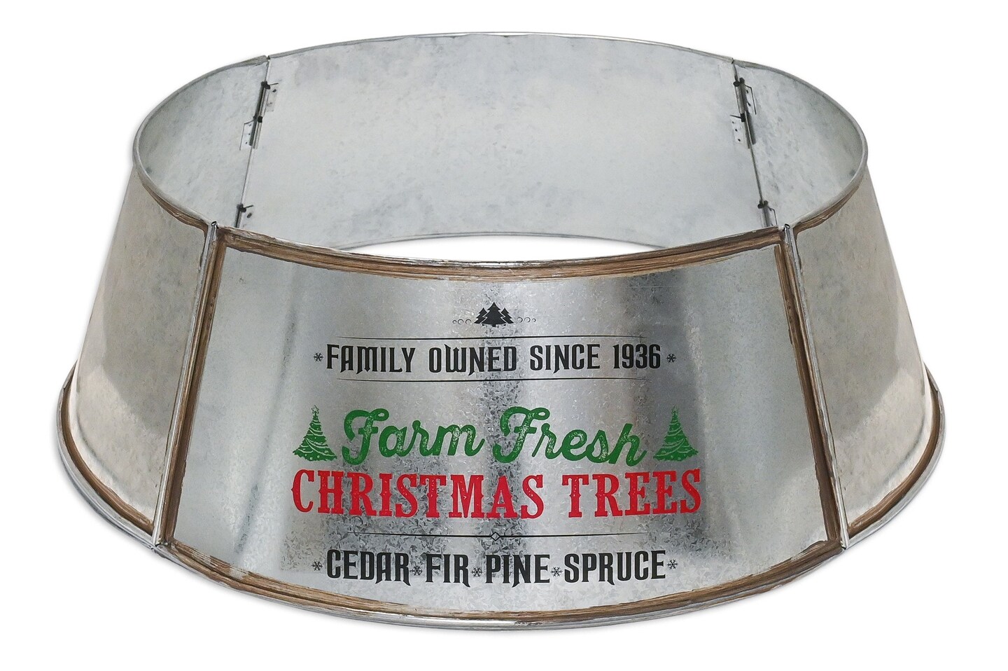 Ornativity Metal Christmas Tree Collar - 24&#x22; Galvanized Tin Metal Rustic Bucket Base Skirt for Xmas Holiday Tree Bottom