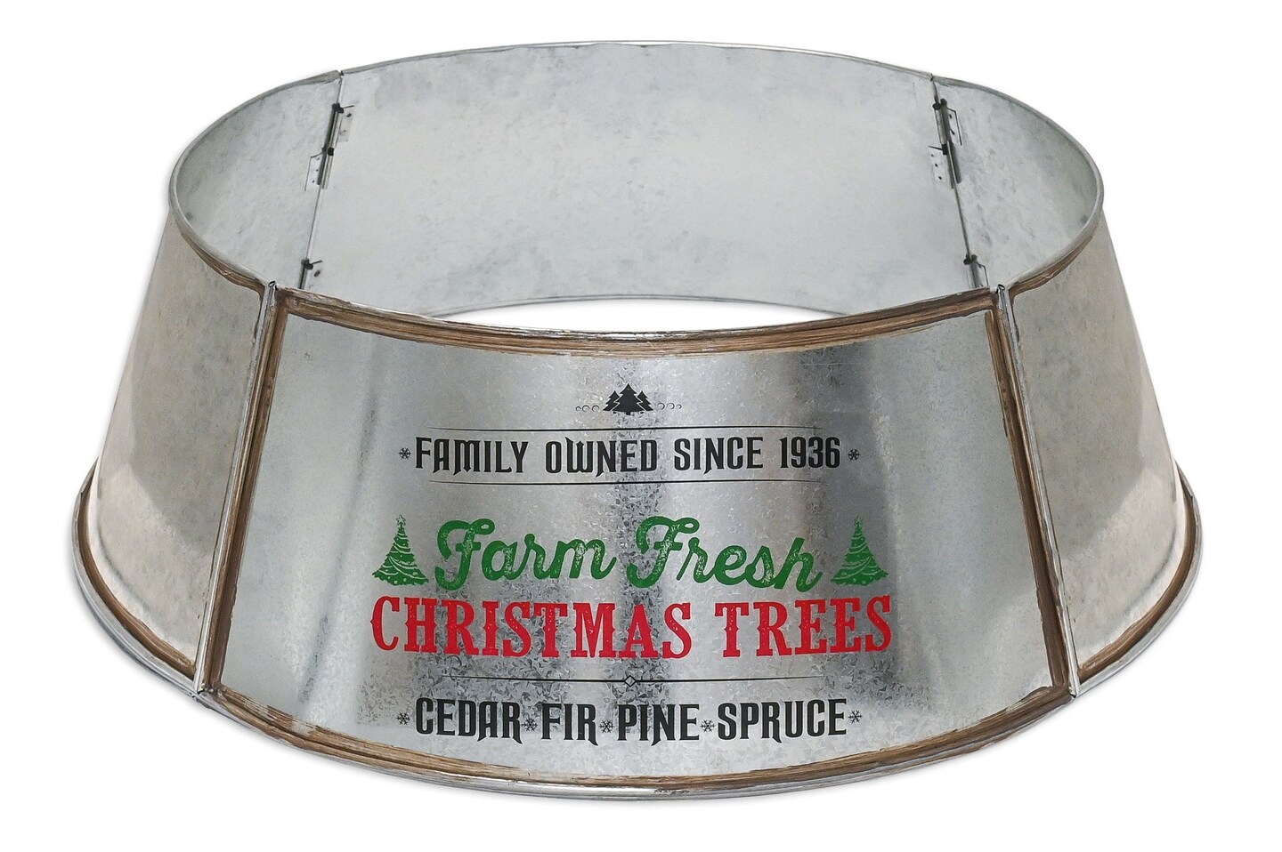 Ornativity Metal Christmas Tree Collar - 24" Galvanized Tin Metal Rustic Bucket Base Skirt for Xmas Holiday Tree Bottom