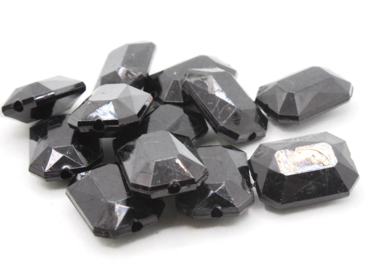 12 18mm Black Acrylic Gems - Rectangle Jewel Beads