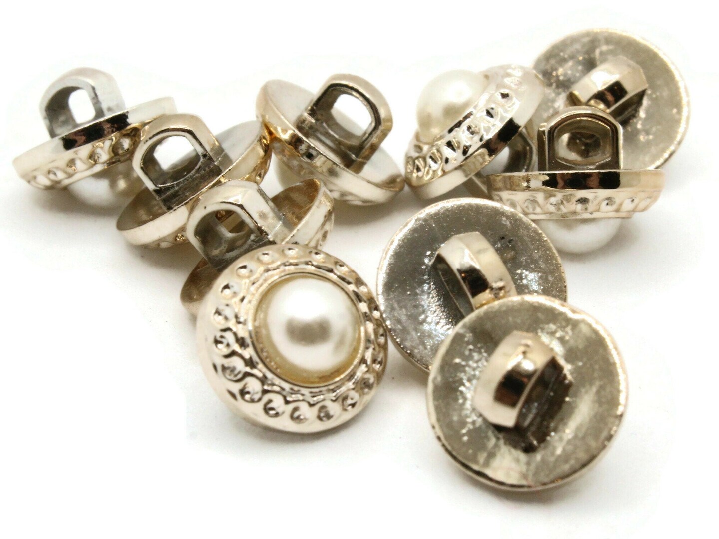 10 12mm Pearl Silver Shank Plastic Buttons