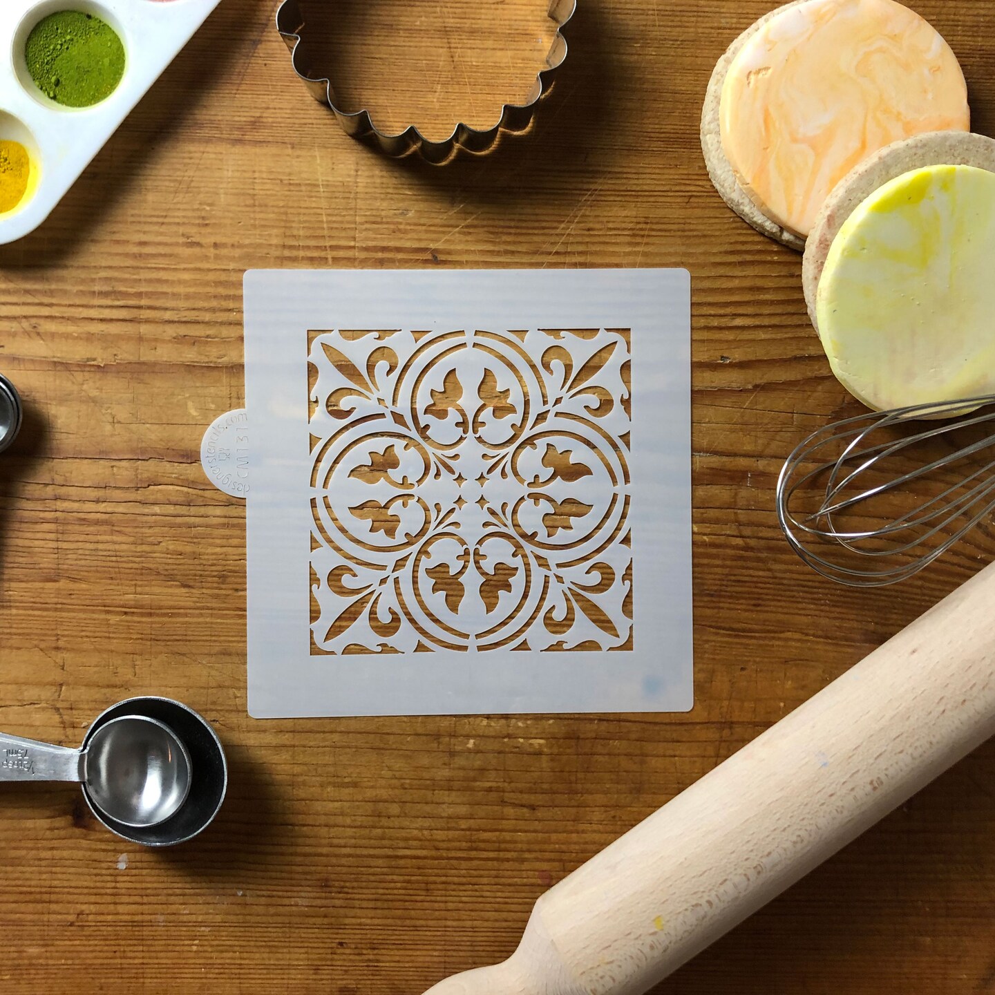 Scroll Tile Cookie &#x26; Craft Stencil | CM131 by Designer Stencils | Cookie Decorating Tools | Baking Stencils for Royal Icing, Airbrush, Dusting Powder | Craft Stencils for Canvas, Paper, Wood | Reusable Food Grade Stencil