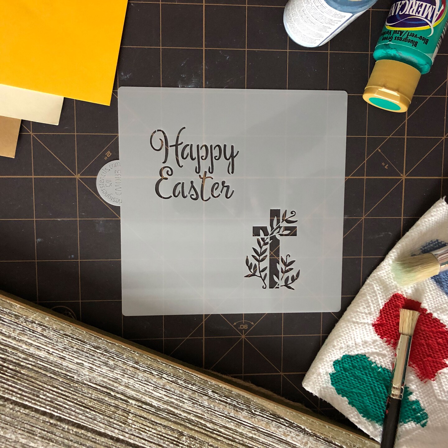 Happy Easter Cookie &#x26; Craft Stencil | CM083 by Designer Stencils | Cookie Decorating Tools | Baking Stencils for Royal Icing, Airbrush, Dusting Powder | Craft Stencils for Canvas, Paper, Wood | Reusable Food Grade Stencil
