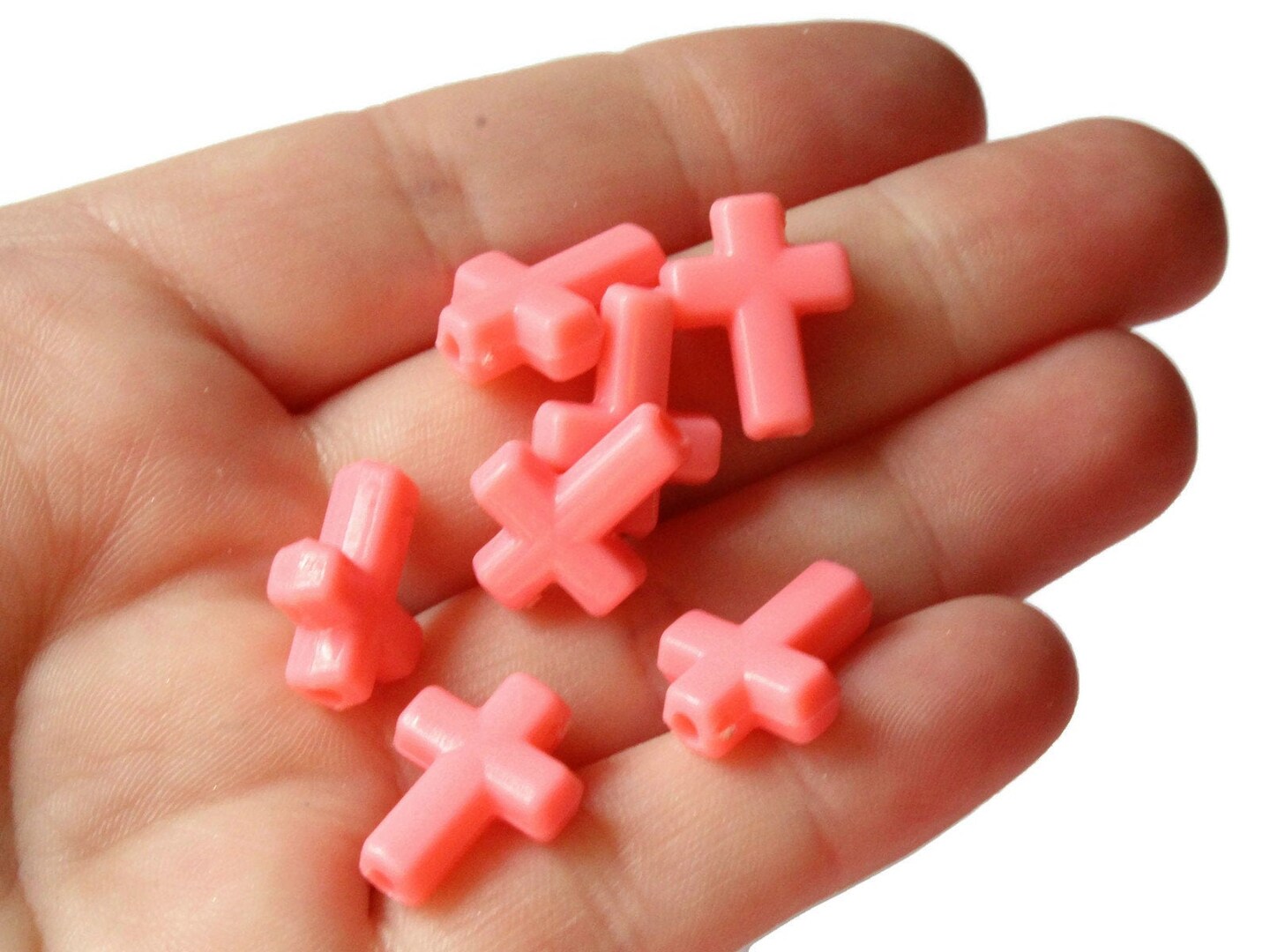 40 17mm Light Red or Pink Plastic Cross Beads Christian Beads