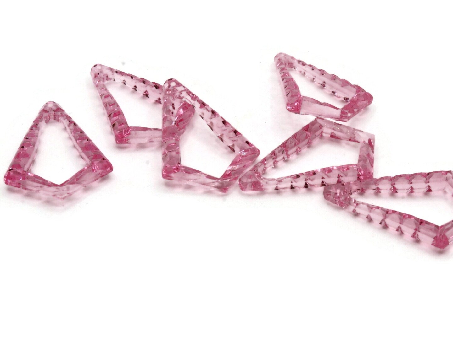 6 43mm Clear Pink Vintage Plastic Open Bumpy Triangle Beads