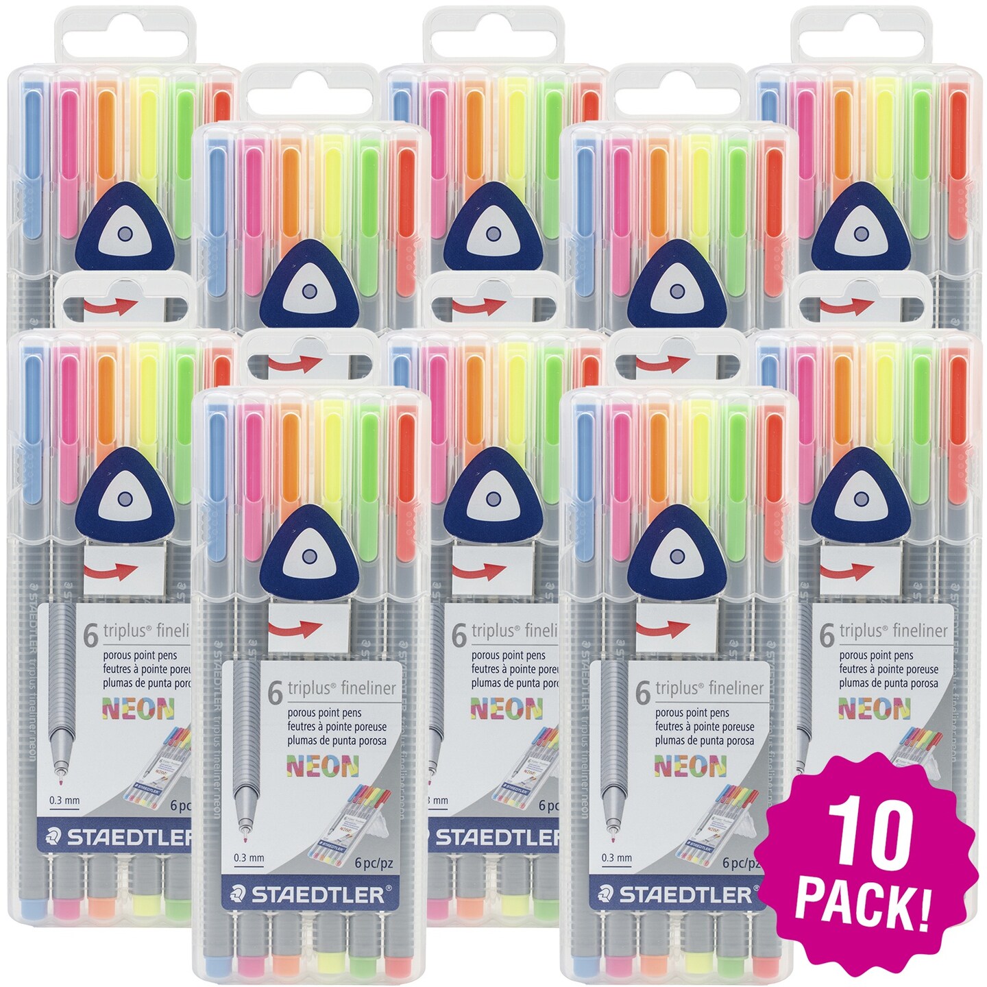 Multipack of 10 - Triplus Fineliner Pens 6/Pkg-Neon