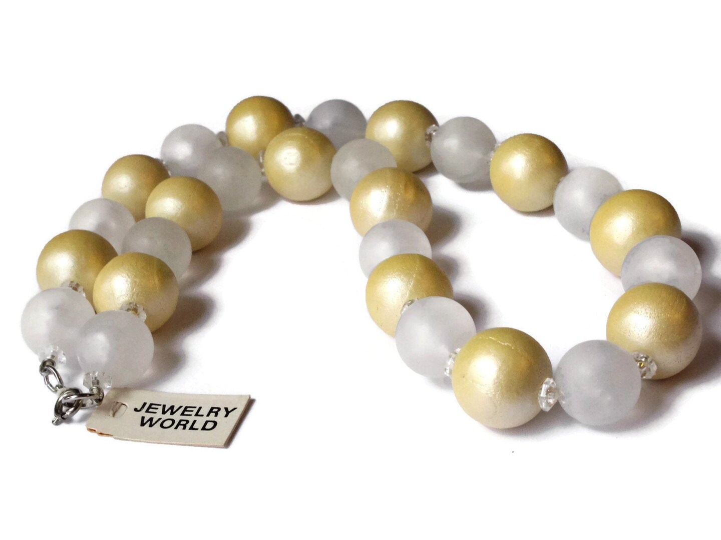 21 Inch Frosted Clear and Golden Yellow Vintage Beaded Necklace