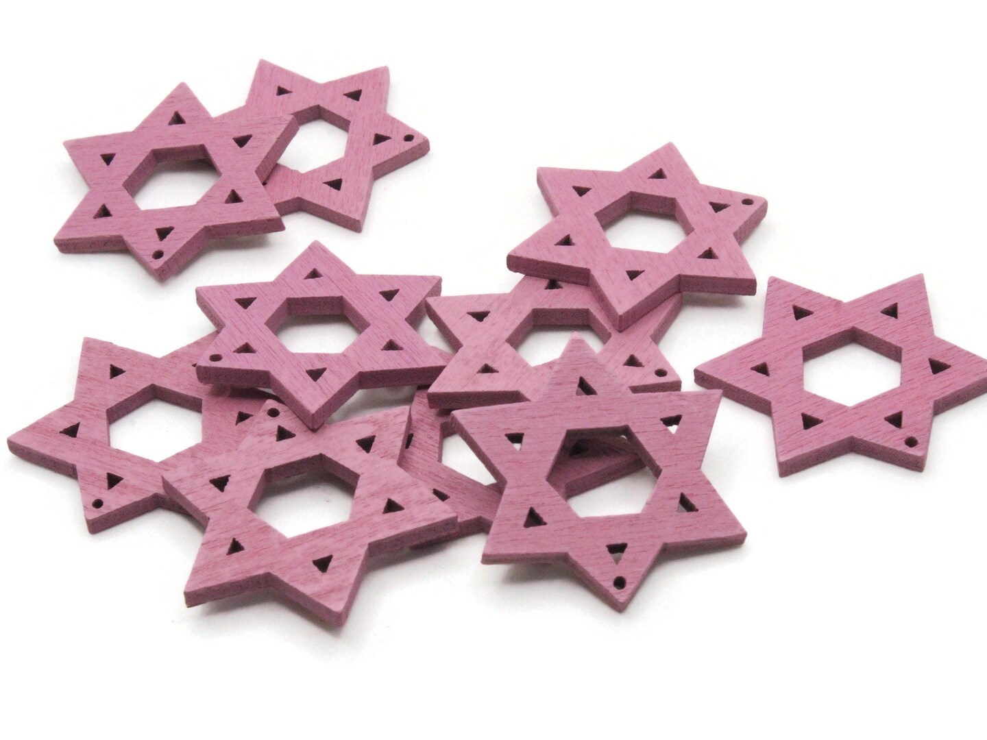 10 32mm Mauve Pink Star of David Wood Pendants - Wooden Beads
