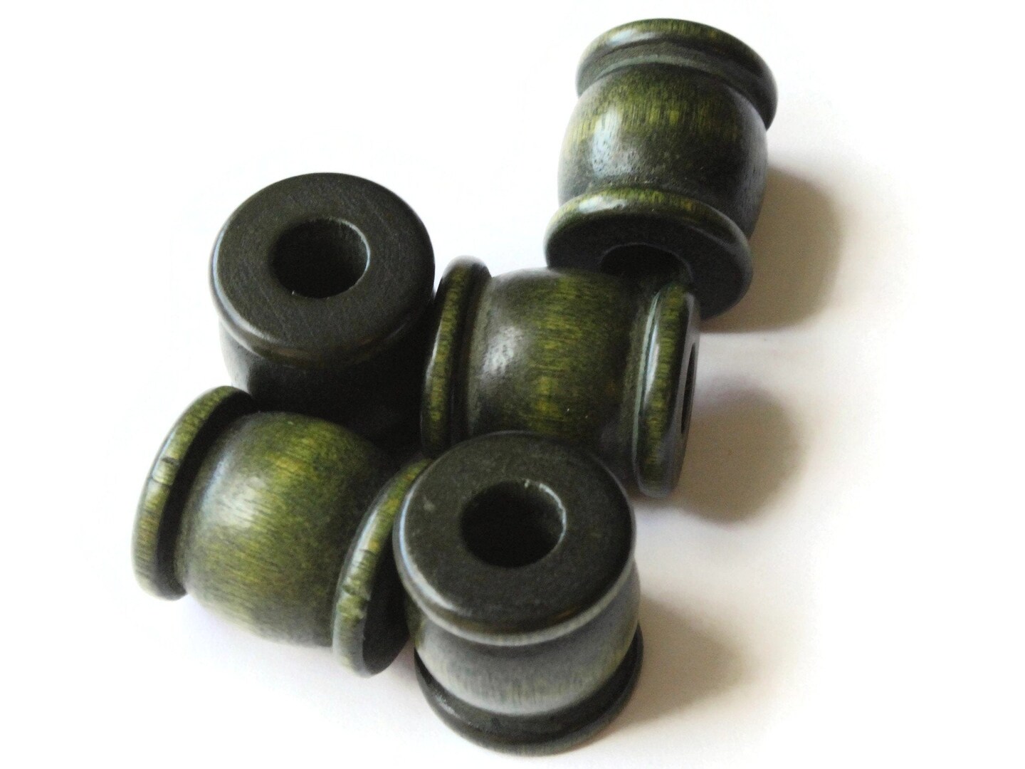 5 22mm Green Wooden Drum Beads Vintage Wood Large Hole Beads