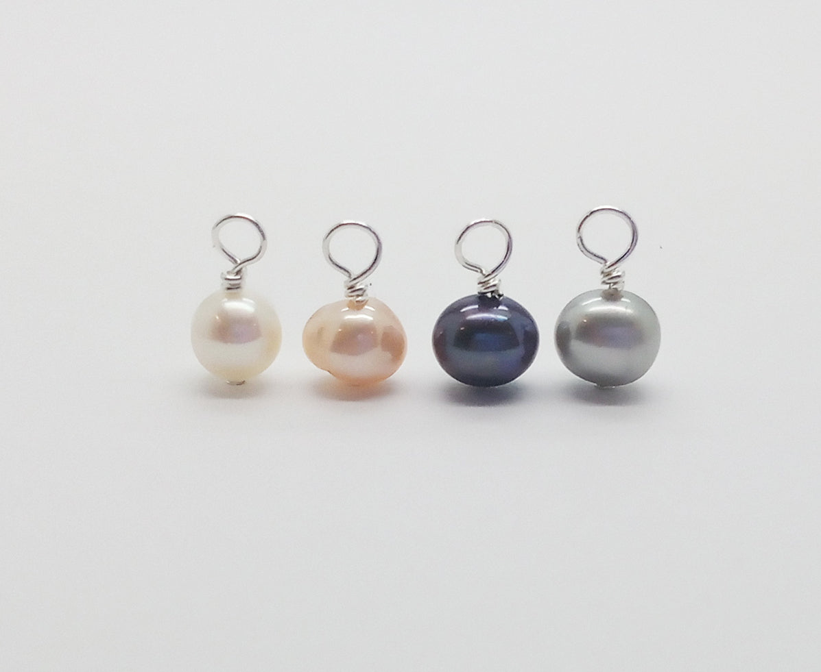 Small Colored Pearl Charms, 20 pieces, 5mm-6mm Freshwater Pearls in White Peach Gray and Black, Adorabilities