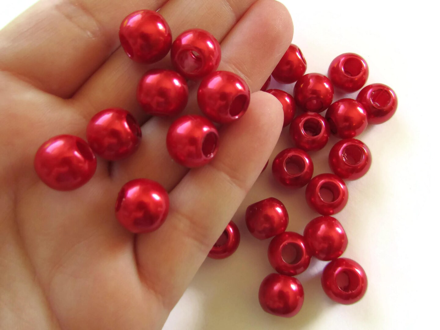 40 12mm Large Hole Pearls Round Red Pearl Beads Plastic Pearl Beads bK3