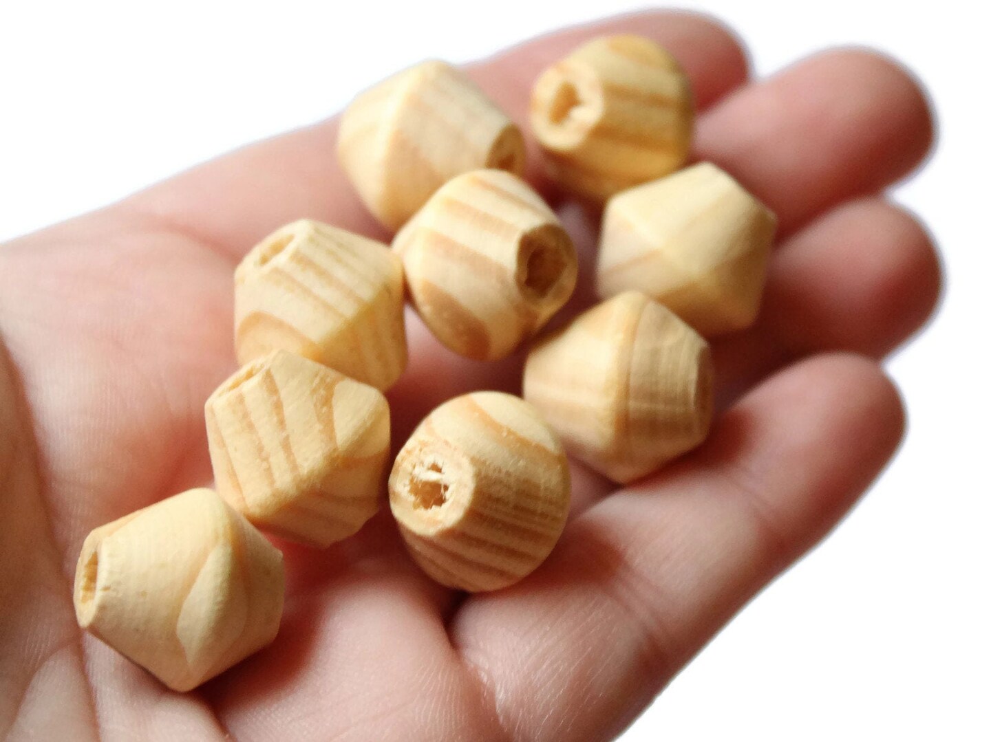 20 16mm Light Brown Wood Bicone Beads Large Wooden Beads Natural Wood Grain Beads