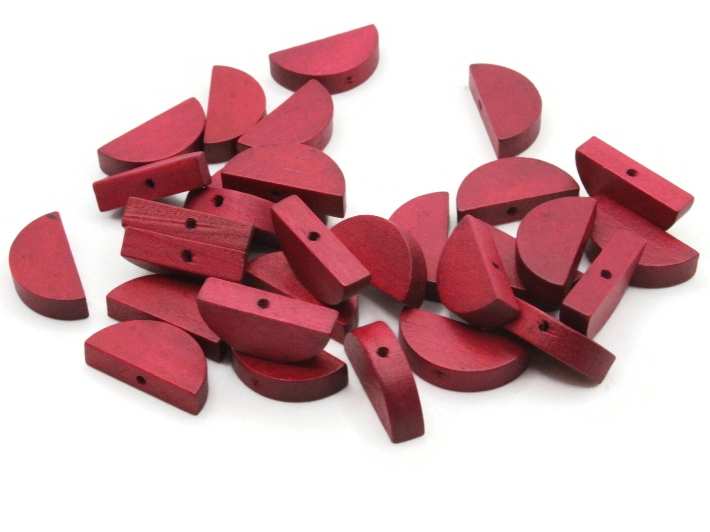 30 20mm Burgundy Red Semi-Circle Half Coin Wood Beads