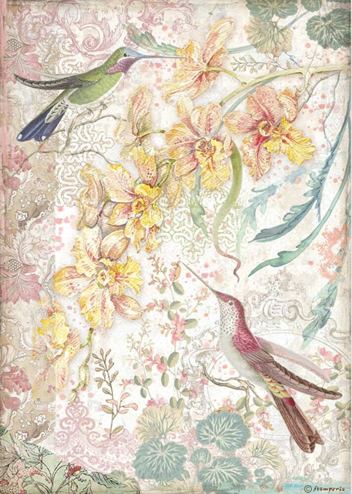 Stamperia Intl Yellow Orchids &#x26; Birds, Orchids &#x26; Cats