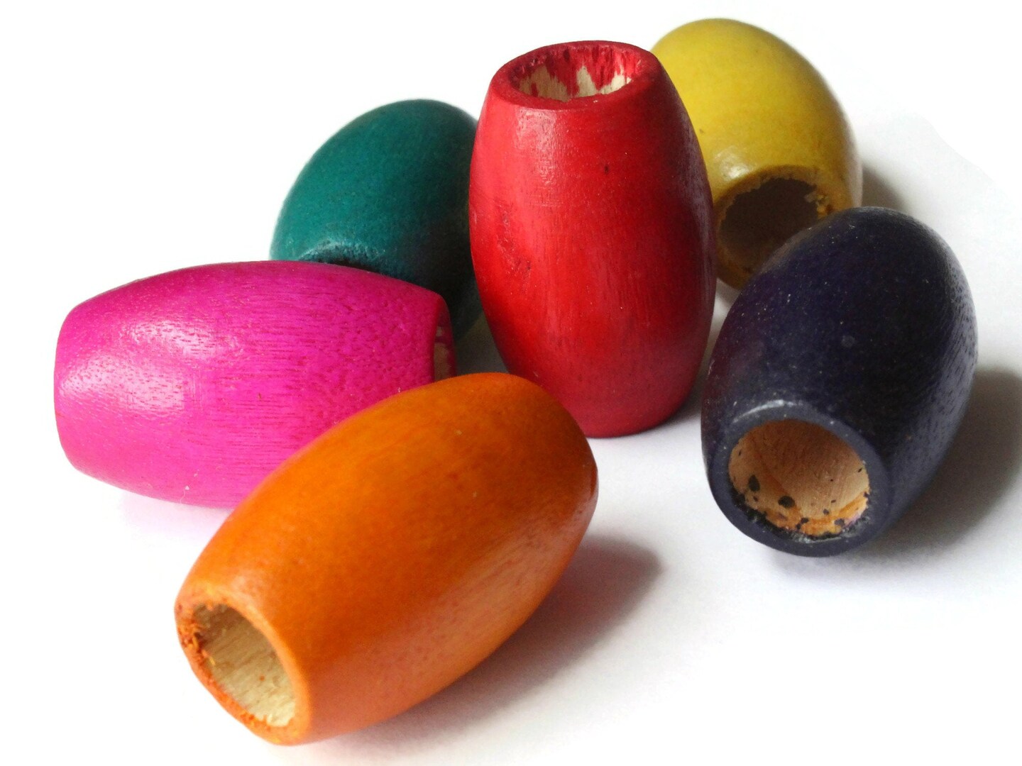 6 30mm Mixed Color Wood Barrel Beads Wooden Tube Beads Large Hole Macrame Beads