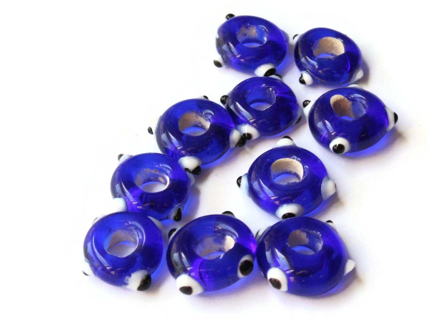 10 Rainbow Evil Eye Beads Mixed Color Lampwork Glass Large Hole Beads by Smileyboy | Michaels