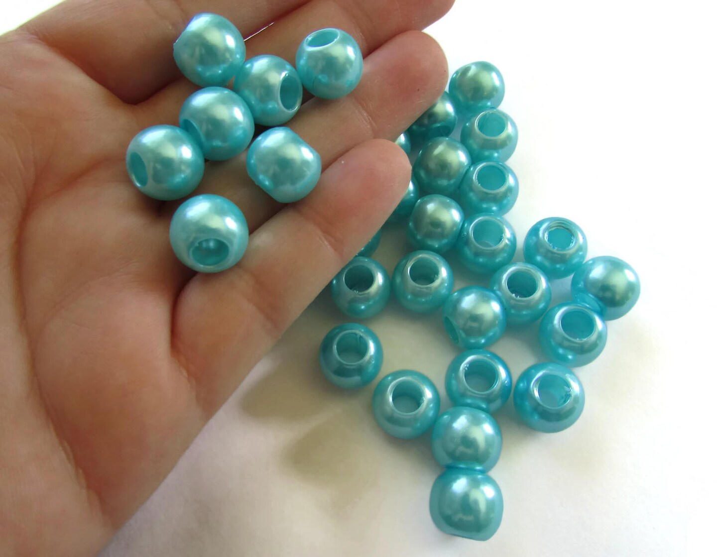 40 12mm Large Hole Pearls Sky Blue Plastic Pearl Beads Round Pearl Beads