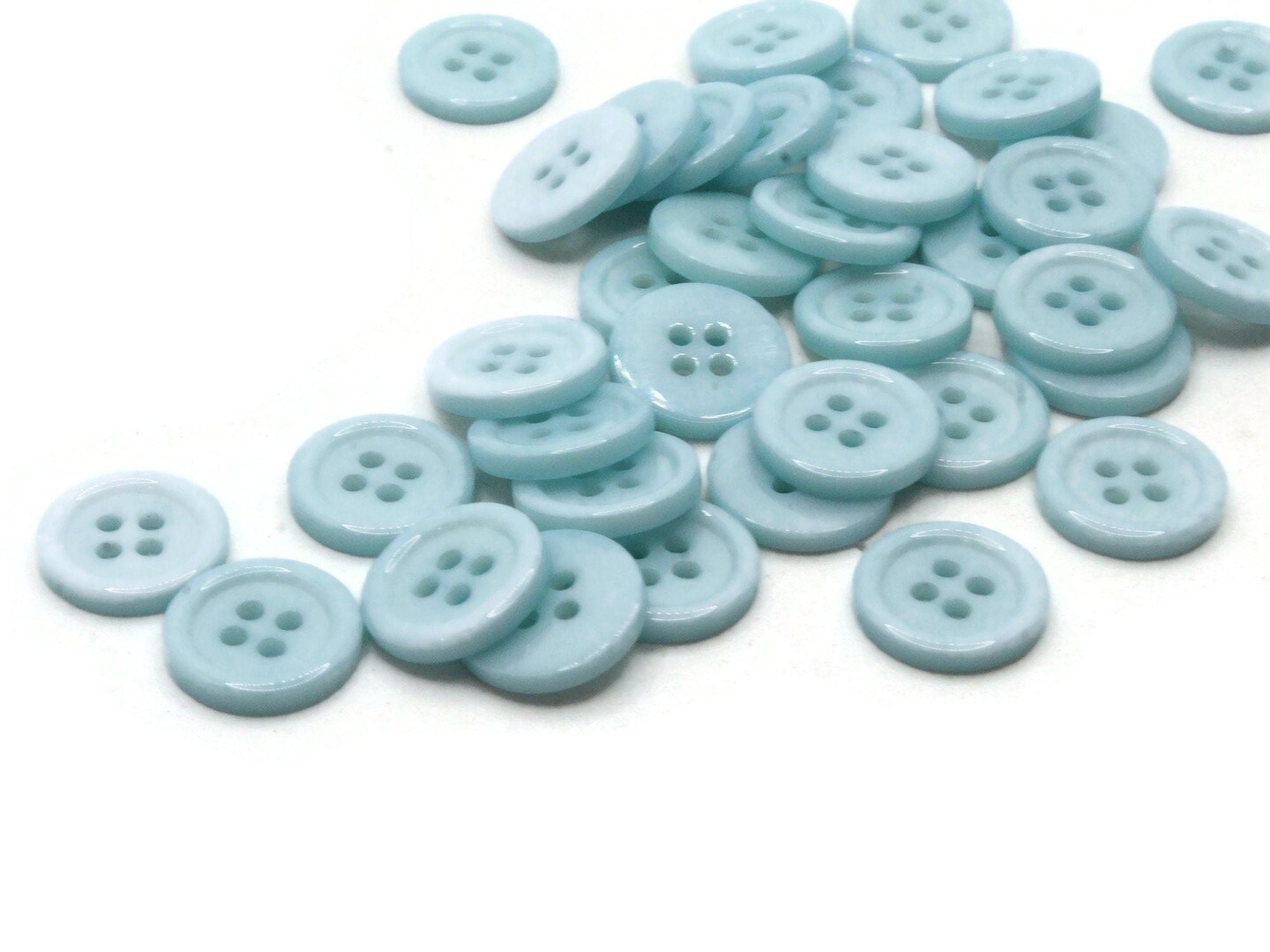 36 15mm Sky Blue Flat Round Plastic Four Hole Buttons