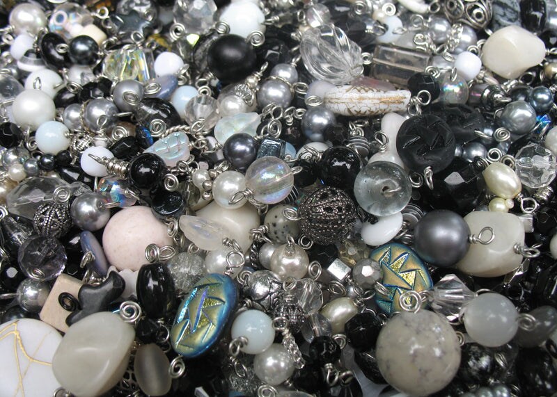 Black &#x26; White Bead Charms Grab Bag, Bulk Glass &#x26; Acrylic Dangle Charms, Adorabilities