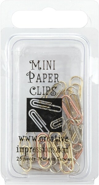 Creative Impressions Mini Metal Paper Clips .5"X.25" 25/Pkg-Silver, Copper & Brass