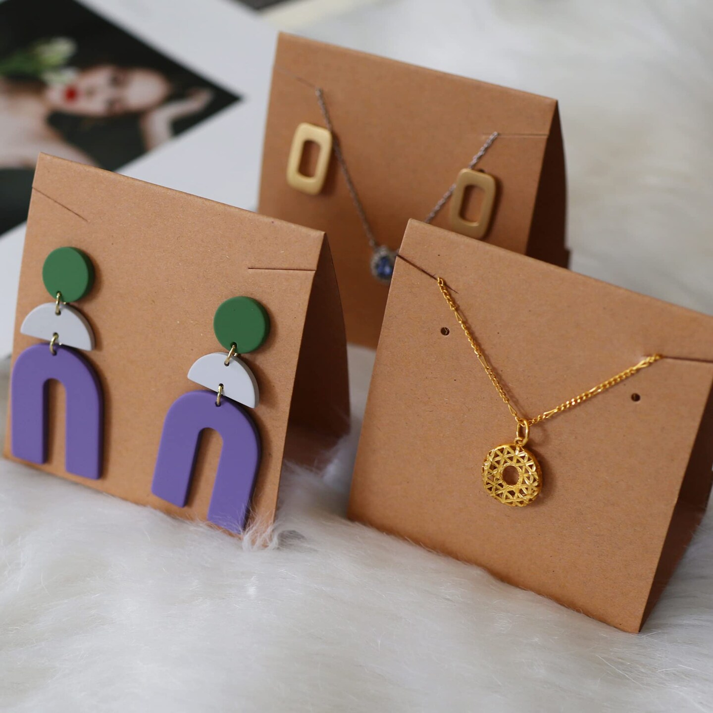 50 Pieces Standing Jewelry Cards with Necklace Pouch, Earring Holder Cards Earring Cards for Selling Necklace Earring Packaging for Small Business Jewelry Packaging Supplies
