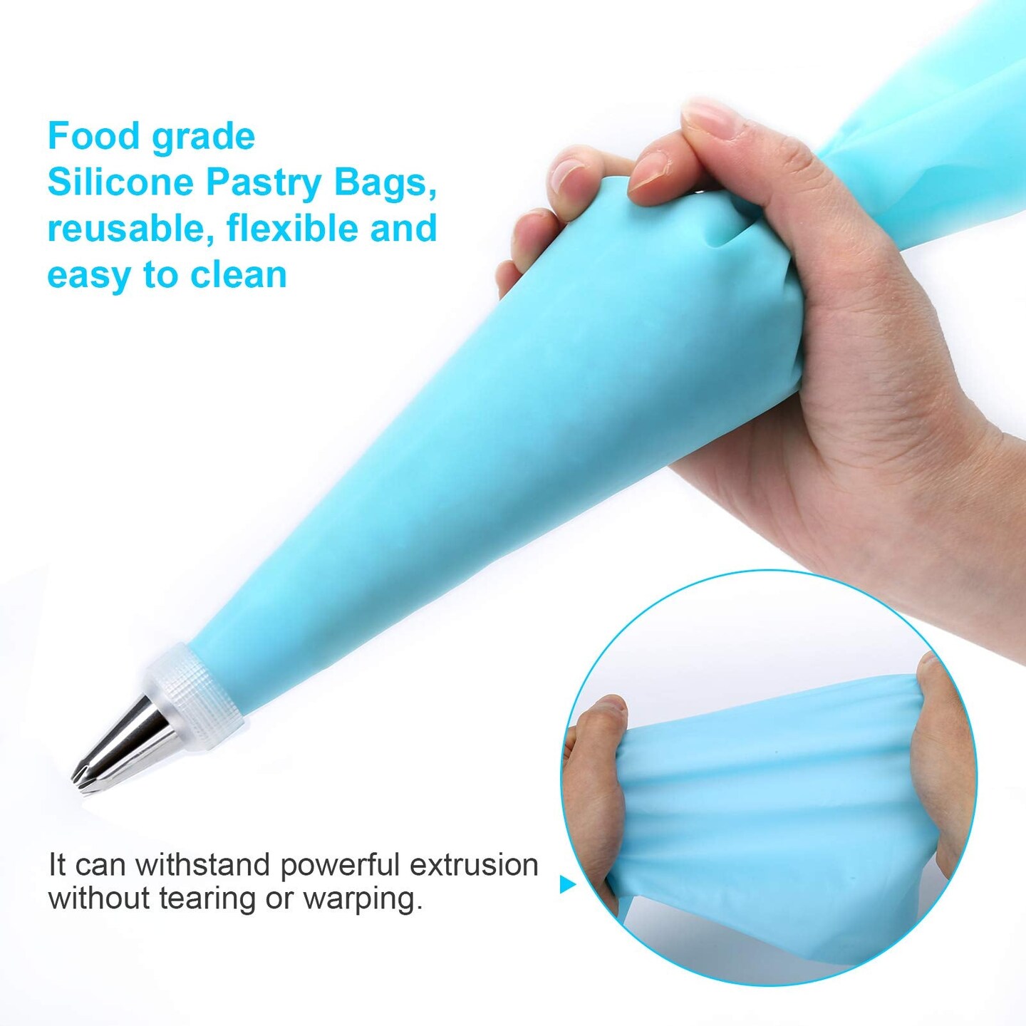 34 Pieces Piping Bags and Tips Set, Bake Cake Decorating Kit with 24 Stainless Steel Tips, 2 Reusable Silicone Pastry Bags, 3 Icing Smoother, 2 Couplers, 2 Frosting Bags Ties and 1Pipe Brush