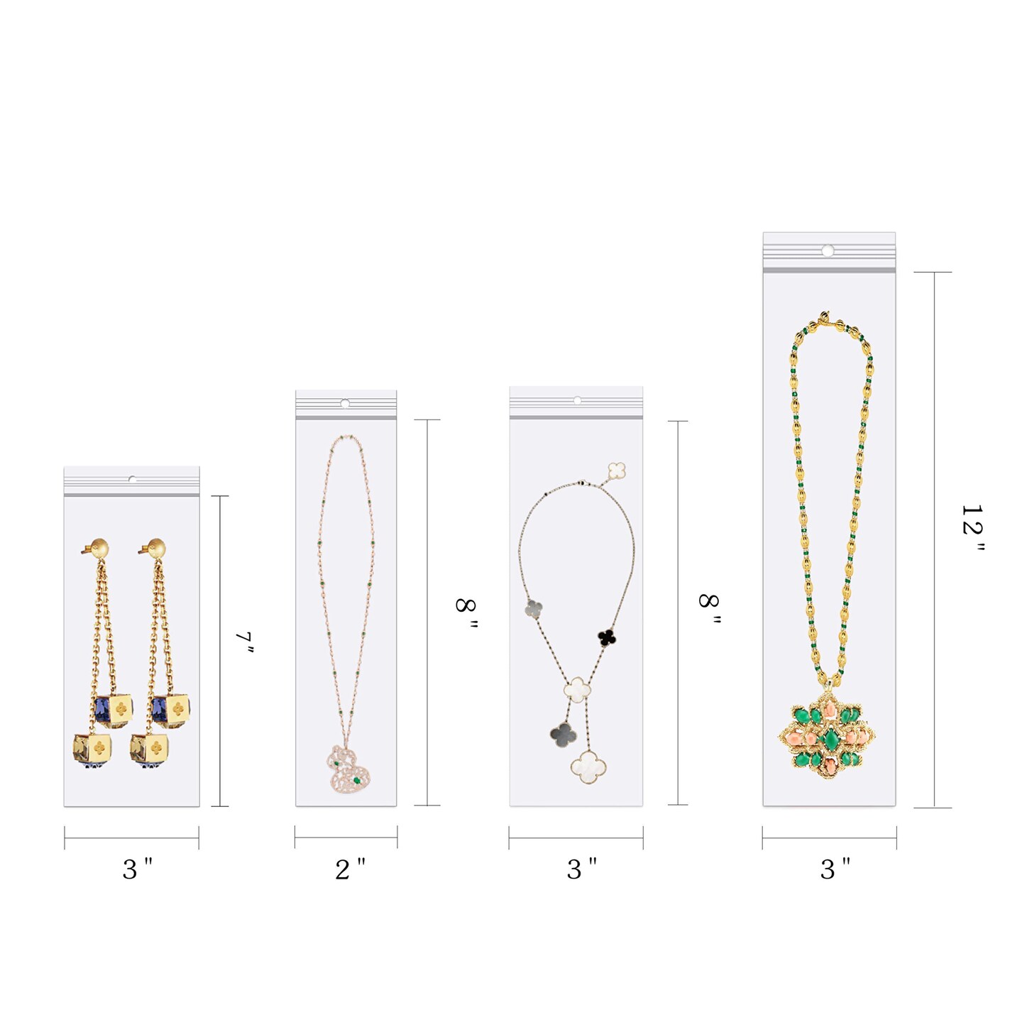 100 Pieces Long Jewelery Bags 3 x 8'' Clear Zipper Reclosable Necklace Bags with Hang Hole Poly Zip Seal Storage Bags for Packaging Shipping Incense 2 Mil (4 Sizes to Choose from)