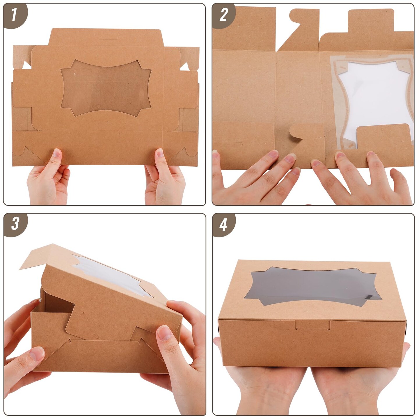 24 Pieces 8x6x2.5 Inches Cookie Boxes, Bakery Boxes with 3 Style Window, Treat Boxes, Pastry Pie Boxes for Chocolate Strawberries, Donuts, Cupcakes, Muffins and Dessert