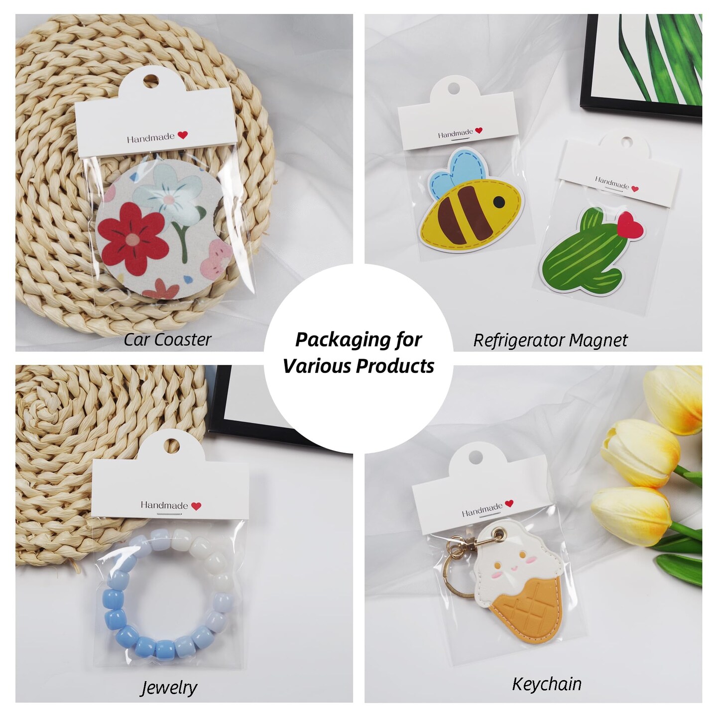 100 Pieces Packaging for Small Business, Small Business Packaging Supplies for Bracelet, Car Coaster, Keychain, Jewelry, Display Cards for Selling, 3.14&#x27;&#x27;&#xD7;3.14&#x27;&#x27;