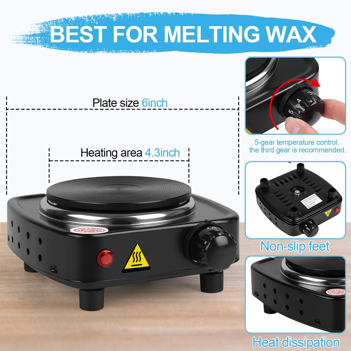 Hot Plate for Candle Making, Black Color Electric Hot Plate for Melting Wax, Chocolate, Candy and More