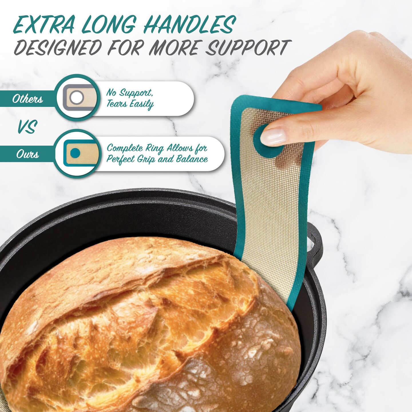 2 Pieces Silicone Bread Sling Dutch Oven | Non-Stick &#x26; Easy Clean Reusable Silicone Bread Baking Mat | Bread Baking Sheet Liner for Transferable Dough | Extra Long Handles