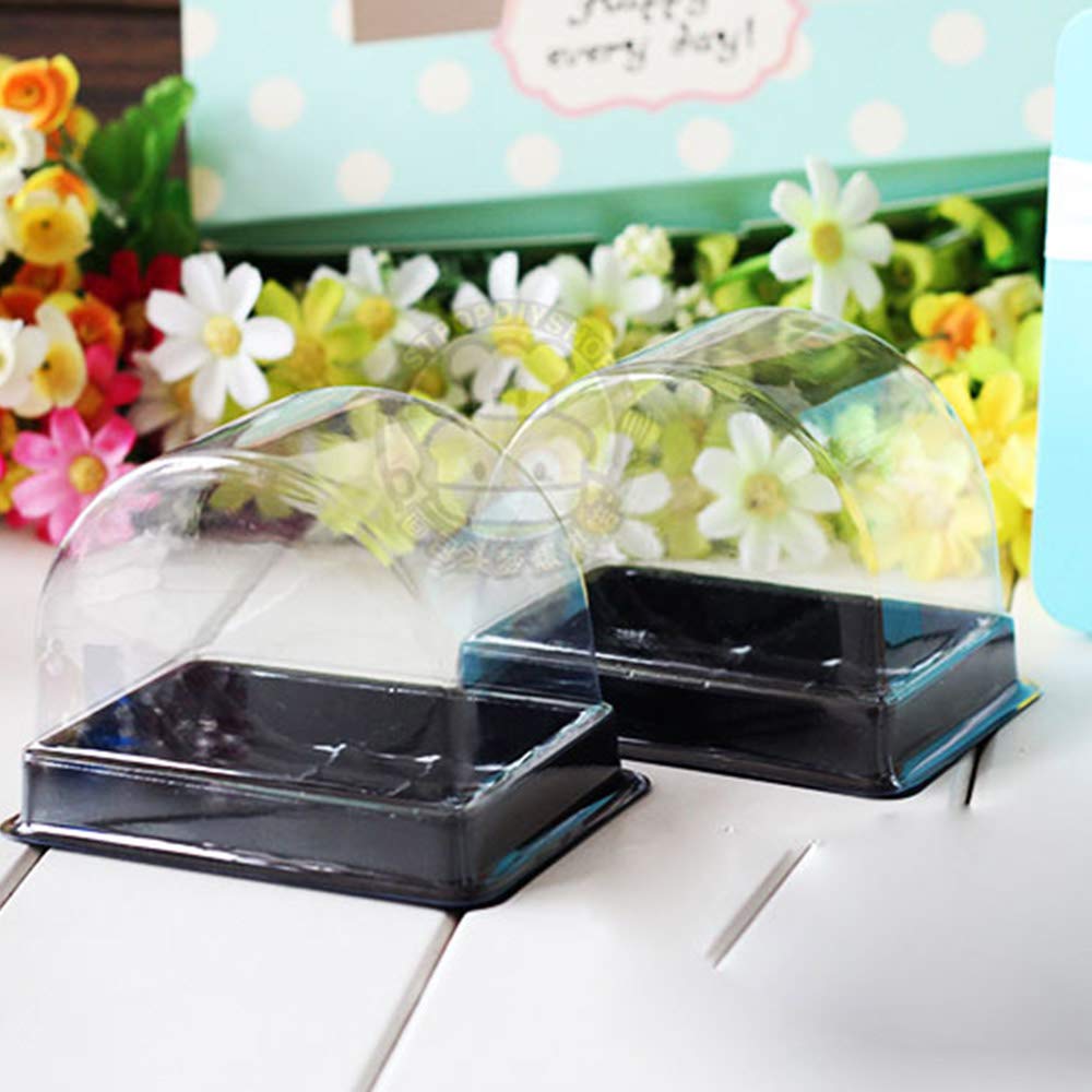 50 Pieces Roll Cake Box Set Single Personal Swiss Roll Container with Clear Dome Plastic Muffin Cheese Pastry Dessert Sushi Fruits Display Food Storage Holder(3.15"x2.17"x2.75")