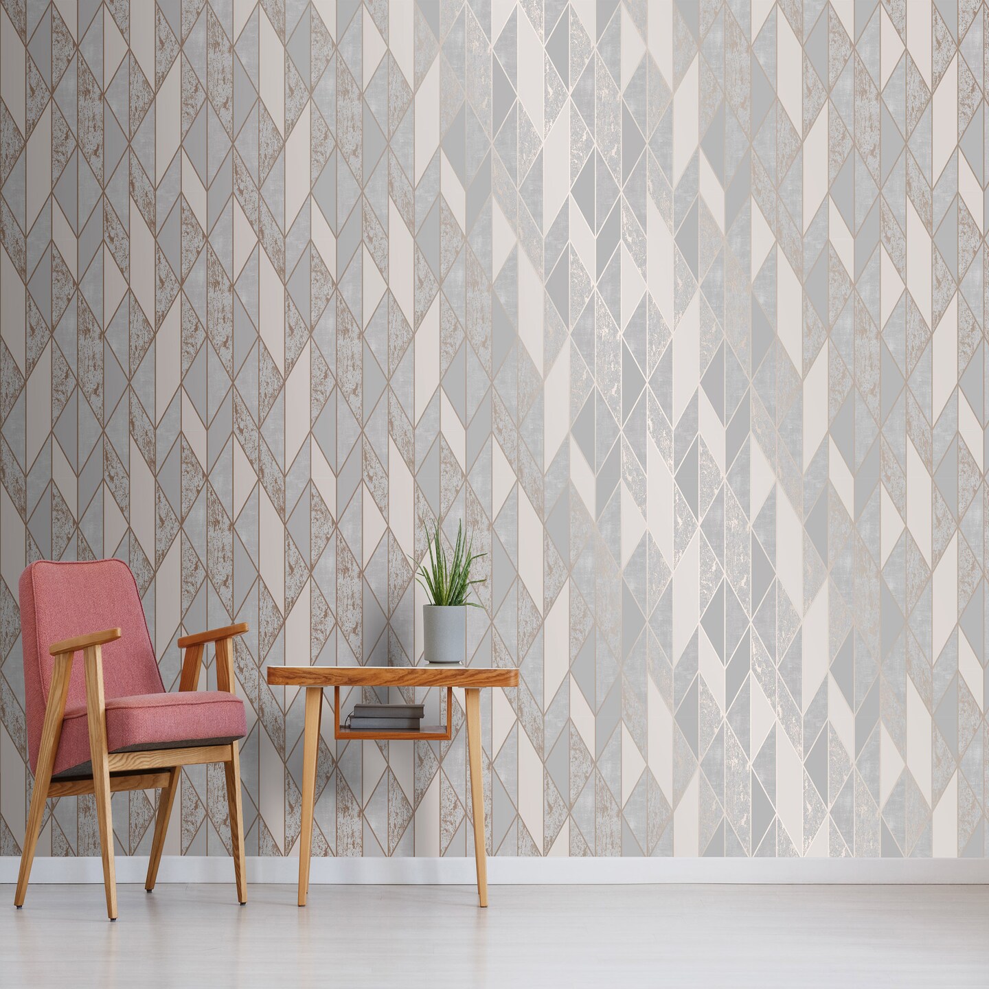 Milan Geo Rose Gold and Grey Wallpaper