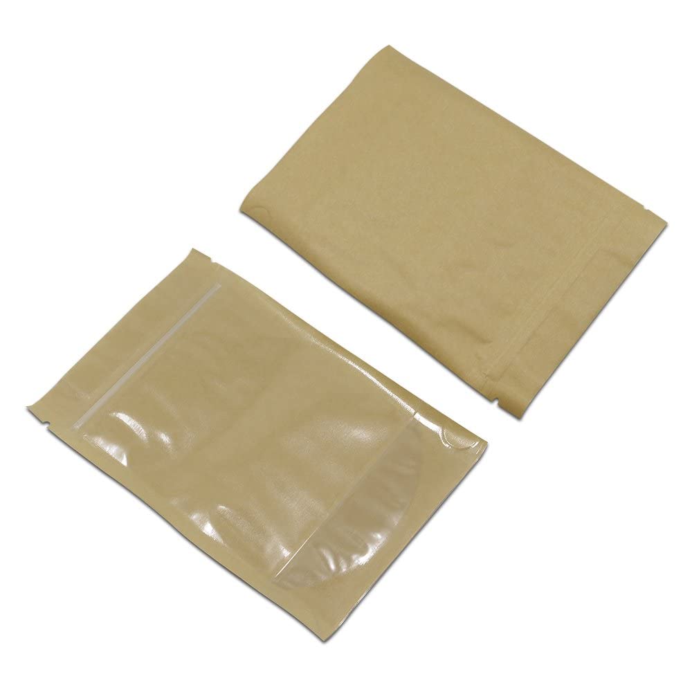50 Pieces Clear Fornt Brown Kraft Paper for Zip Plastic Package Lock Bag Doypack Stand Up Pouch Zipper Lock Reclosable Pouch Nuts Coffee Food Storage Packaging Pack (3.9x5.9 inch)
