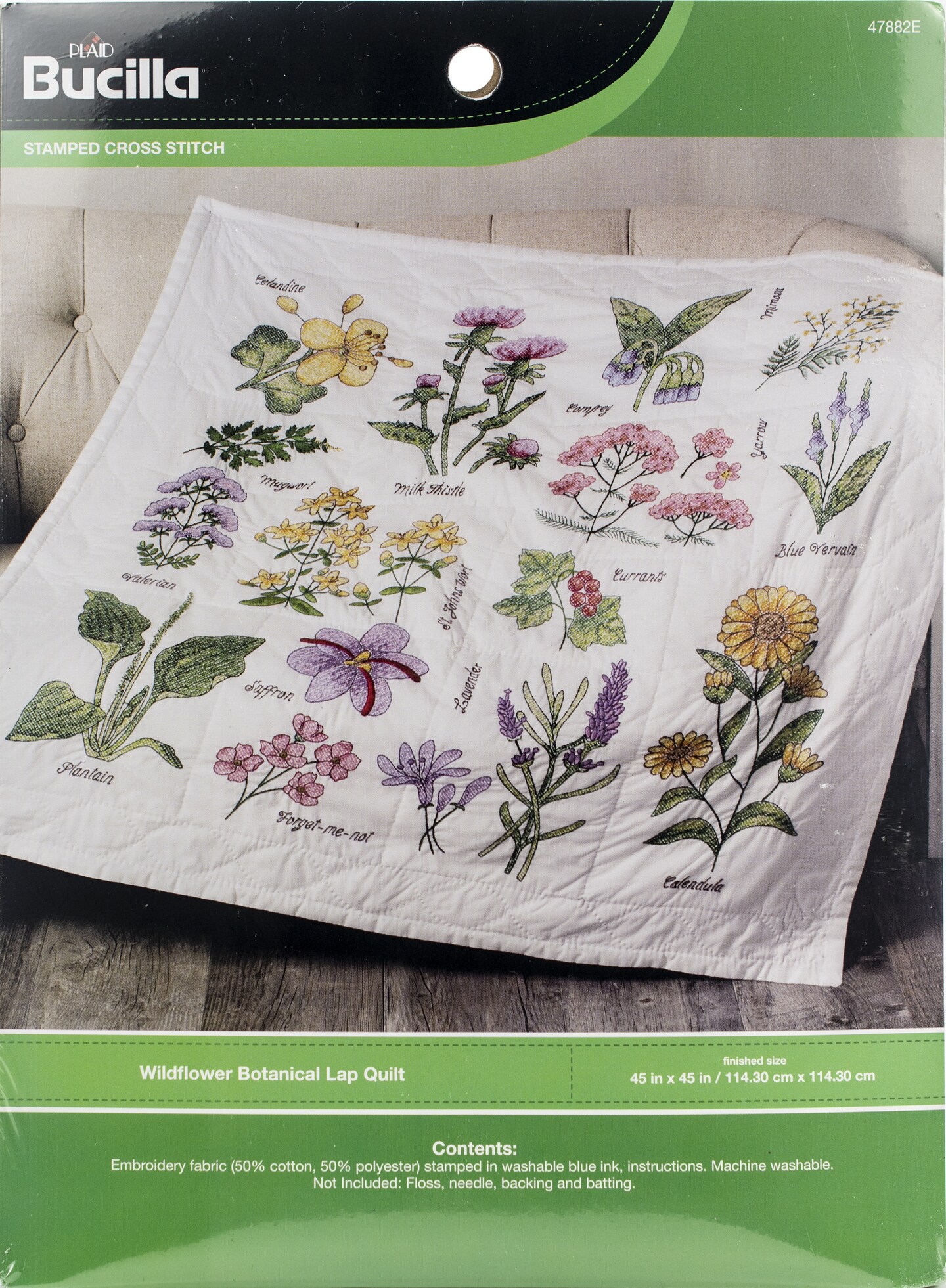 Bucilla Stamped Cross Stitch Lap Quilt Kit 45"X45"-Wildflower Botanical