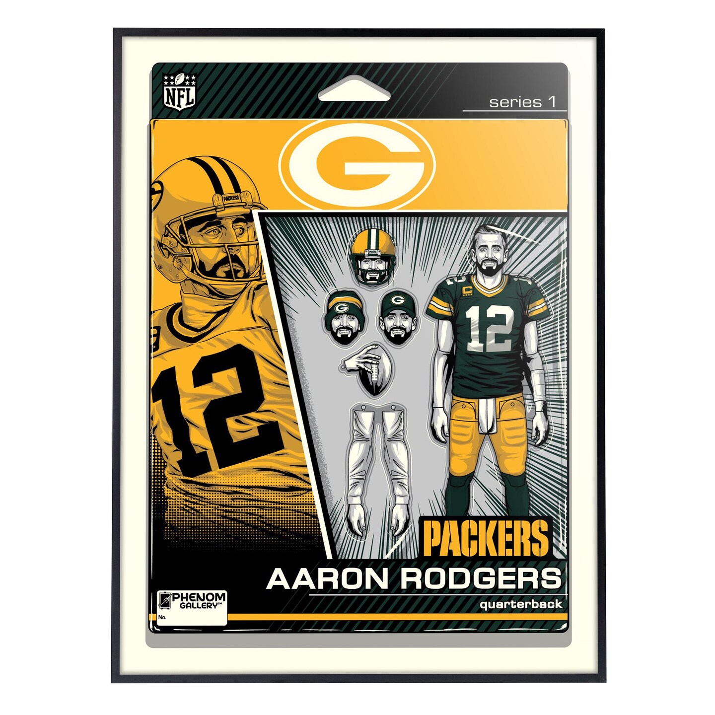 Phenom Gallery Green Bay Packers Aaron Rodgers Action Figure 18&#x22; x 24&#x22; Deluxe Framed Serigraph