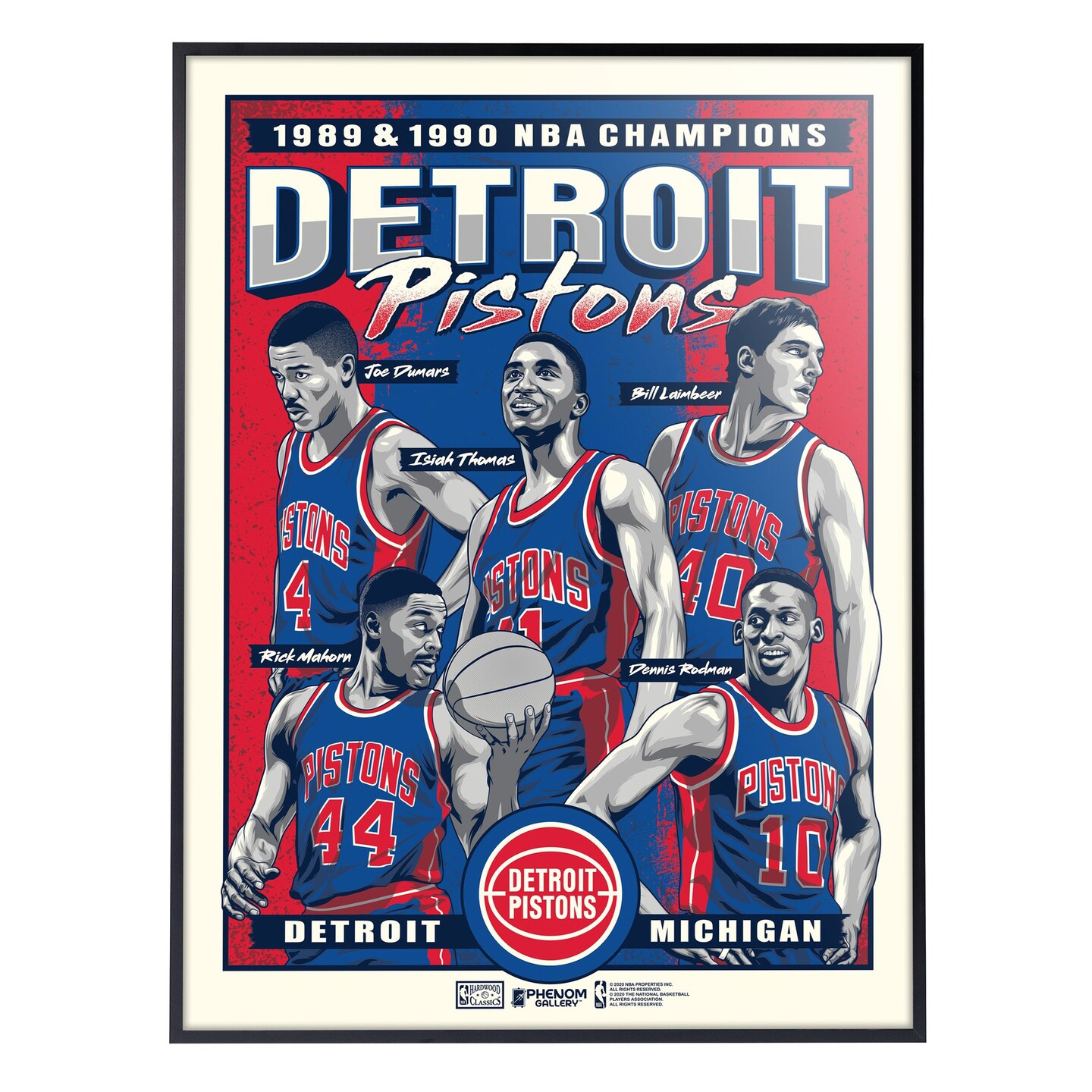 Phenom Gallery Detroit Pistons Back To Back Champions 18&#x22; x 24&#x22; Deluxe Framed Serigraph