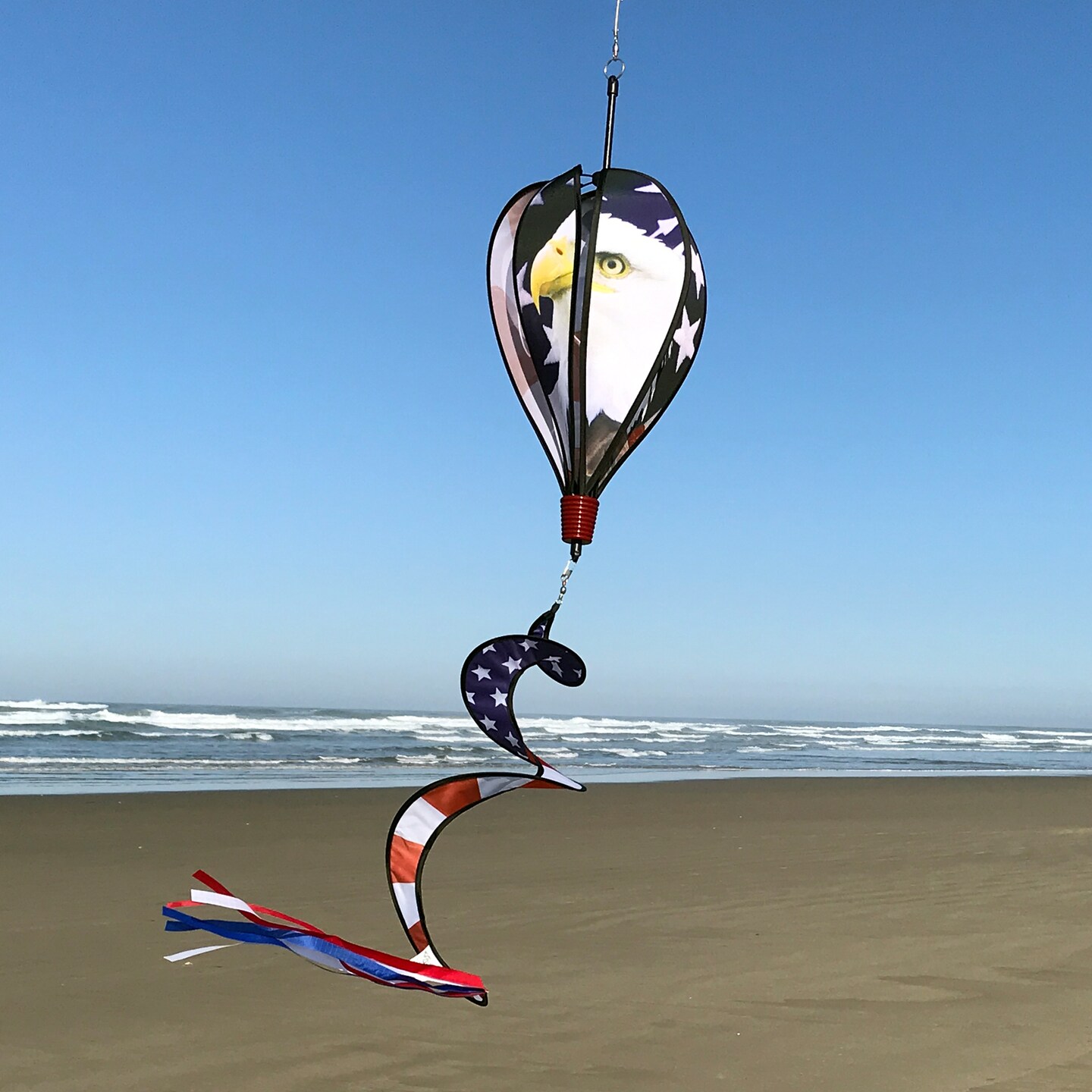 In the Breeze 0979 - American Flag and Eagle Hot Air Balloon Spinner - Outdoor Hanging Decoration