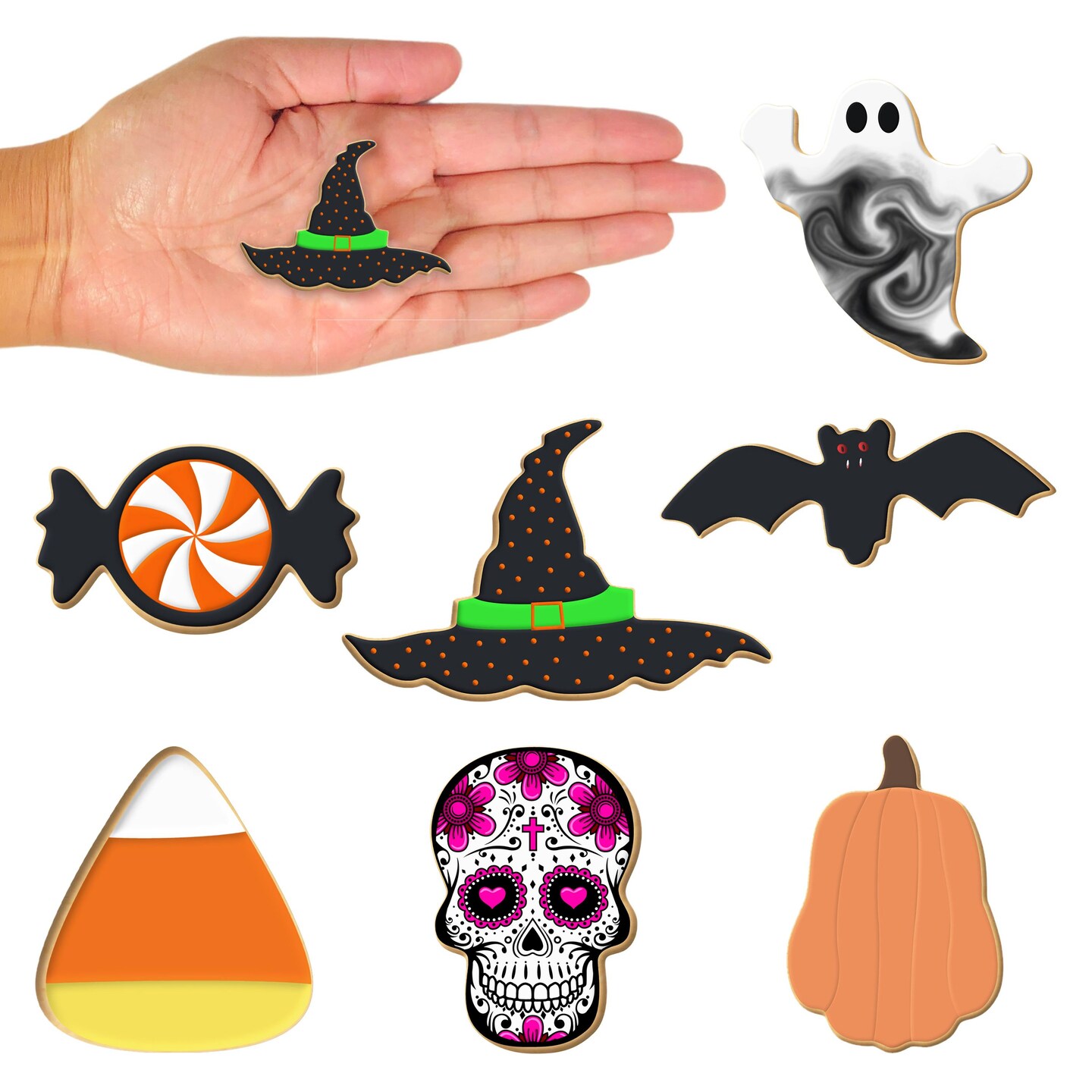 CookieCutter.com Mini Halloween Cookie Cutter 7 Piece Set Ghost 1.5 in, Tin Plated Steel, USA