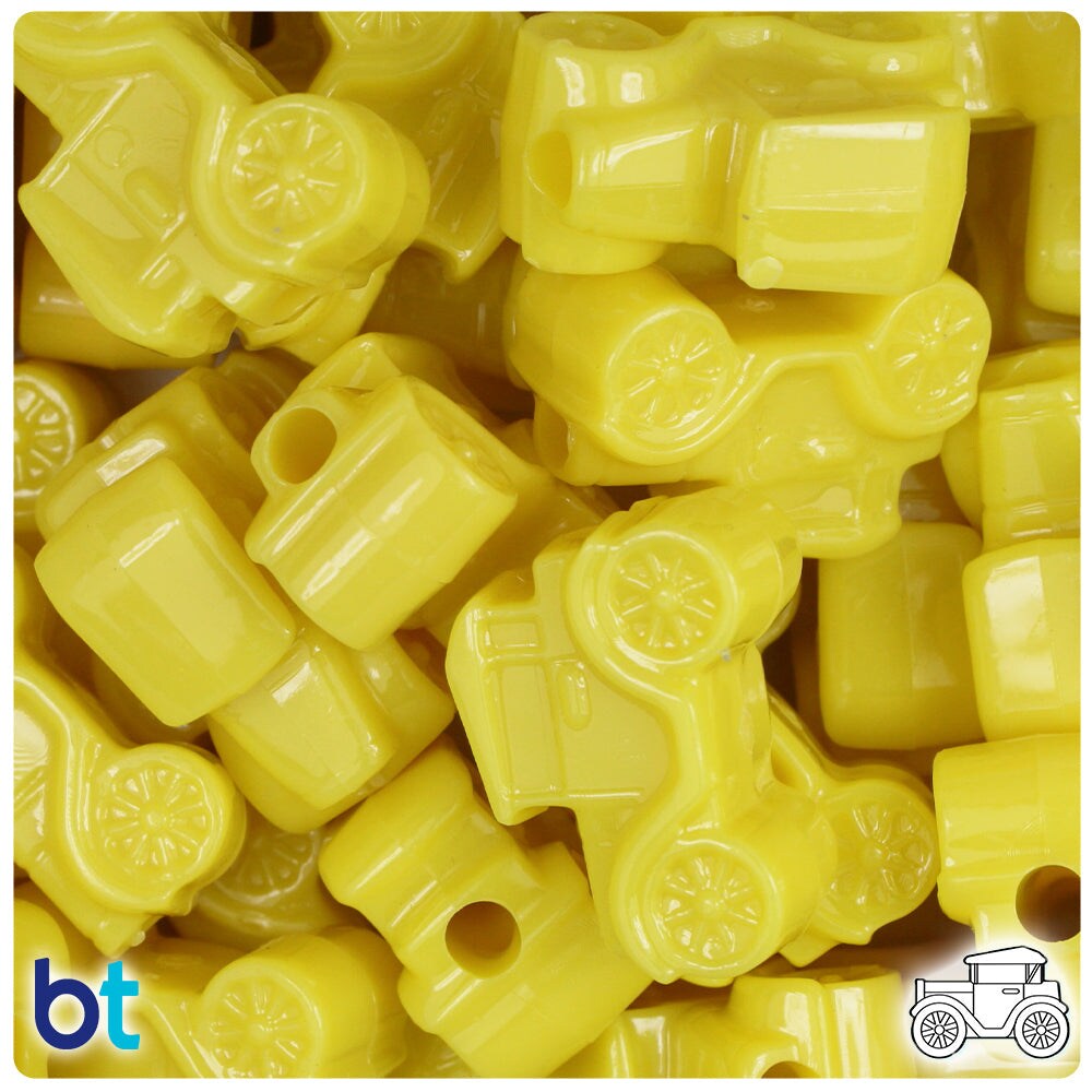 BeadTin Yellow Opaque 25mm Car Plastic Pony Beads (24pcs)