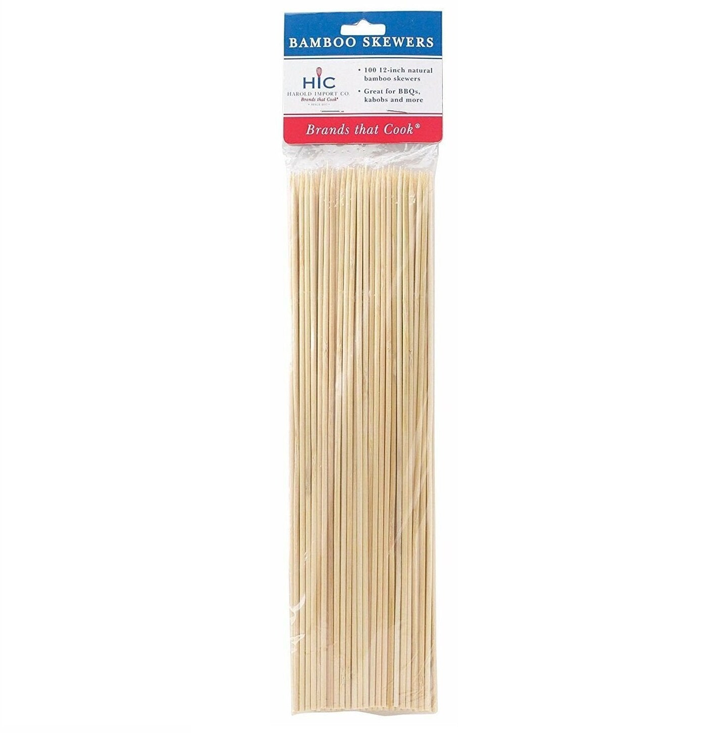 HIC Bamboo Wood Skewers - Barbecue Wooden Shish Kabob Sticks