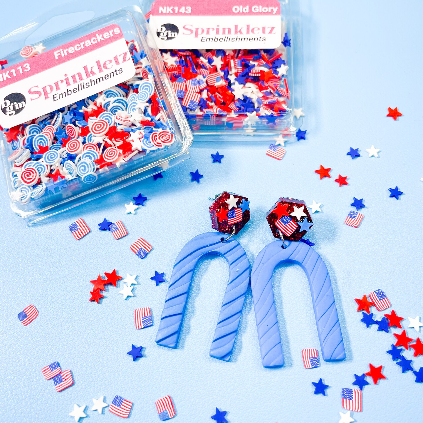 Buttons Galore Sprinkletz Embellishments for Crafts, Tiny Polymer Clay Shapes &#x26; Unique Designs - Star Spangled - 3 Pack