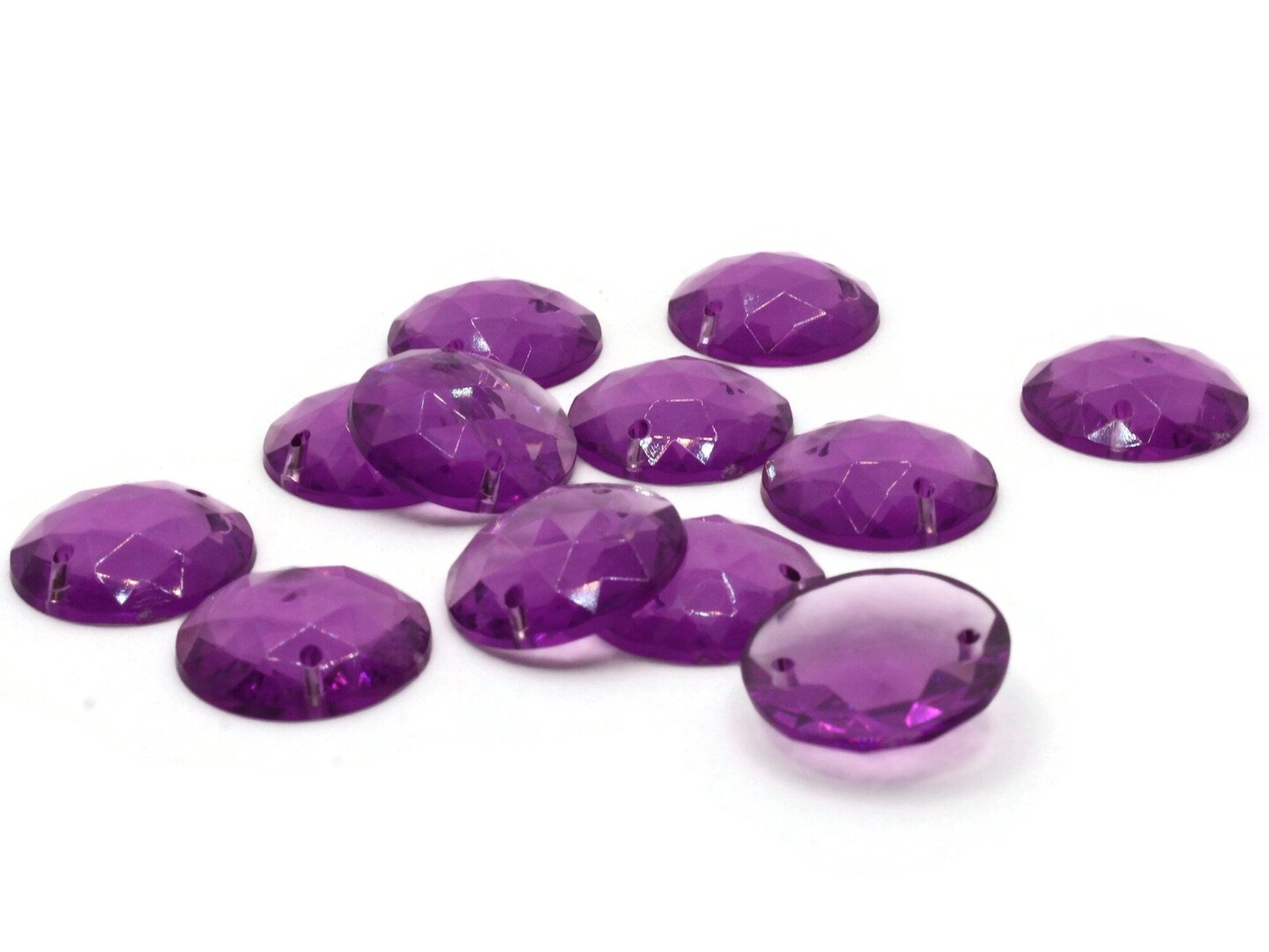 12 19mm Faceted Round Purple Vintage West Germany Plastic Sew On Cabochons