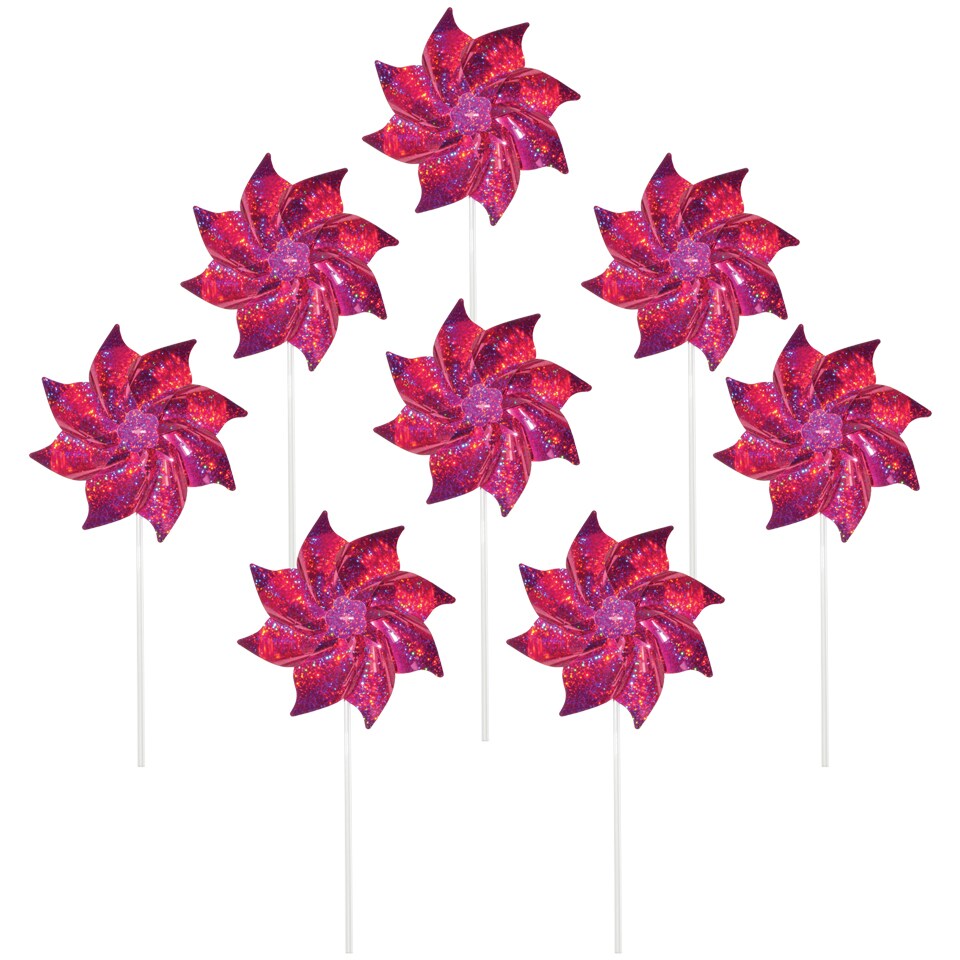 In the Breeze 2713 Pink Mylar Pinwheels - Sparkly Pink Spinners - Great Party Favor or Decoration - 8 Piece Bags