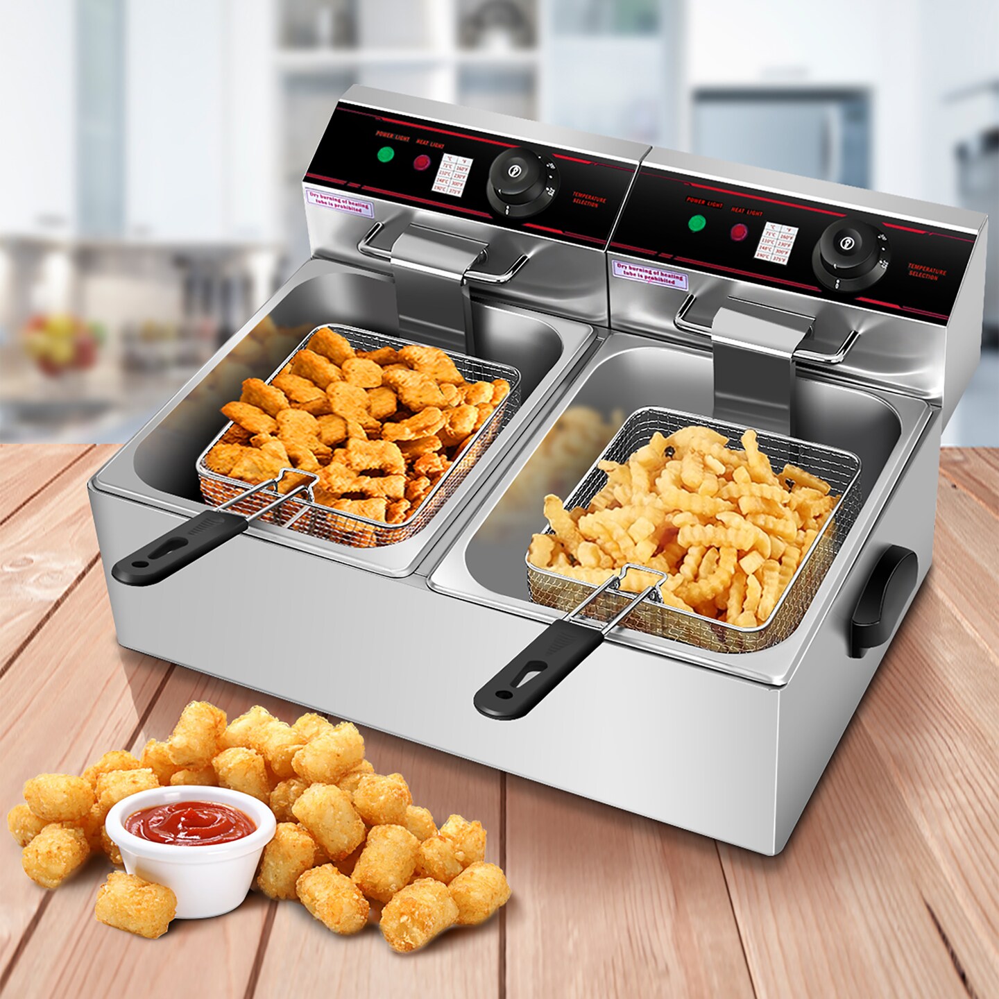 Costway 3400W Electric Countertop Deep Fryer Dual Tank Home Steel