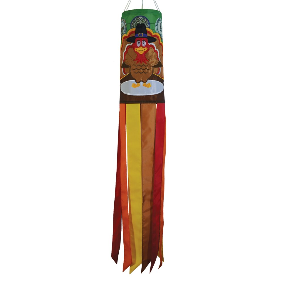 In the Breeze 5145 Turkey Dinner 40 Inch Windsock - Outdoor Thanksgiving Decoration