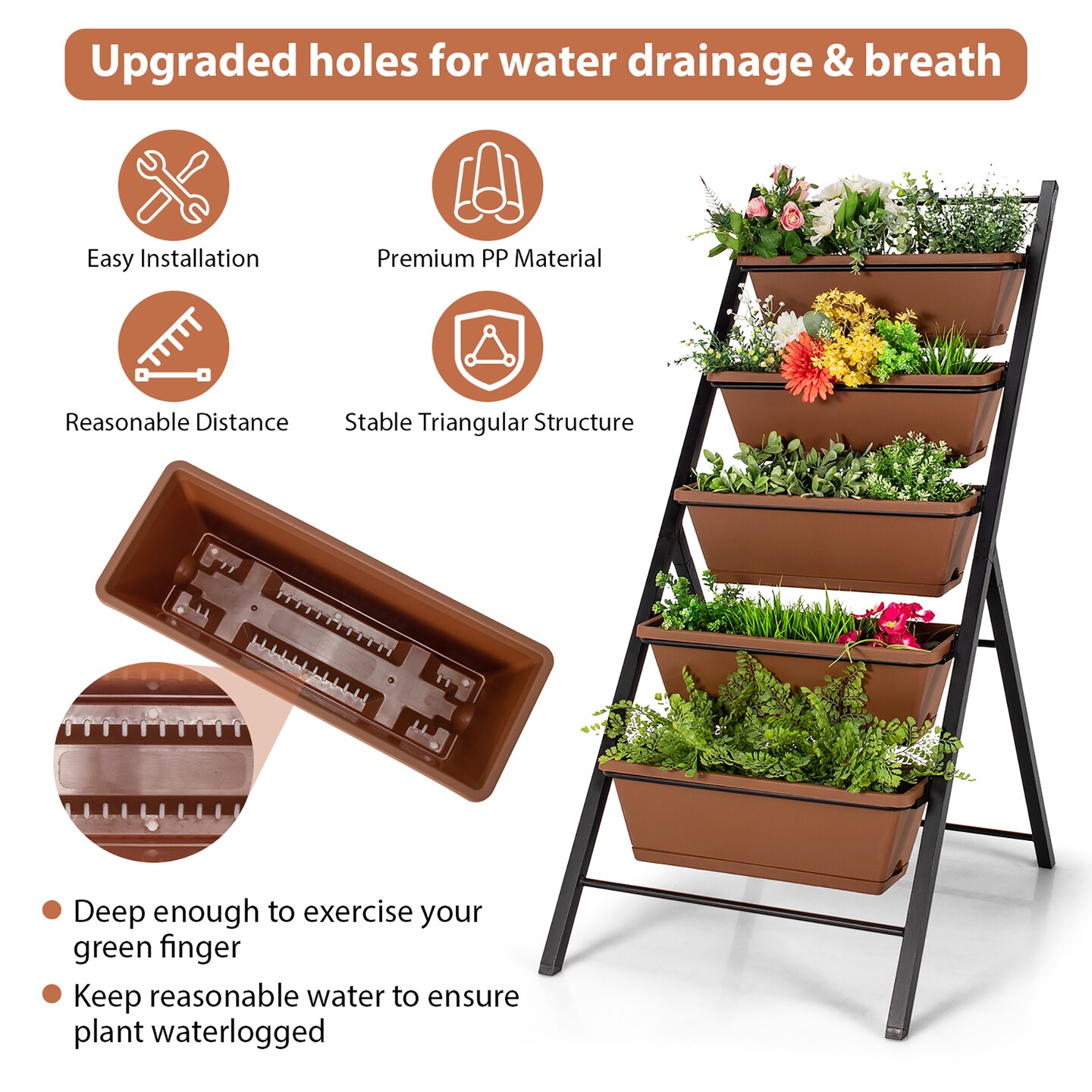 Costway 5-tier Vertical Garden Planter Box Elevated Raised Bed w/5 Container
